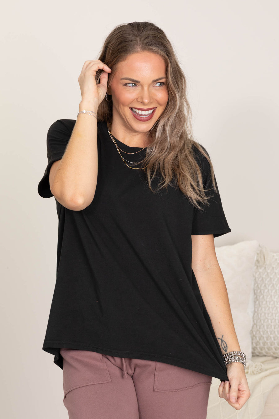Black Pima Cotton Slouchy Knit Tee