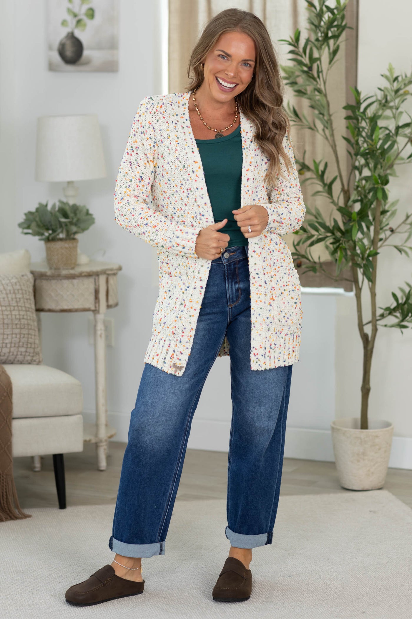 Staccato Multicolor Popcorn Open Front Cardigan