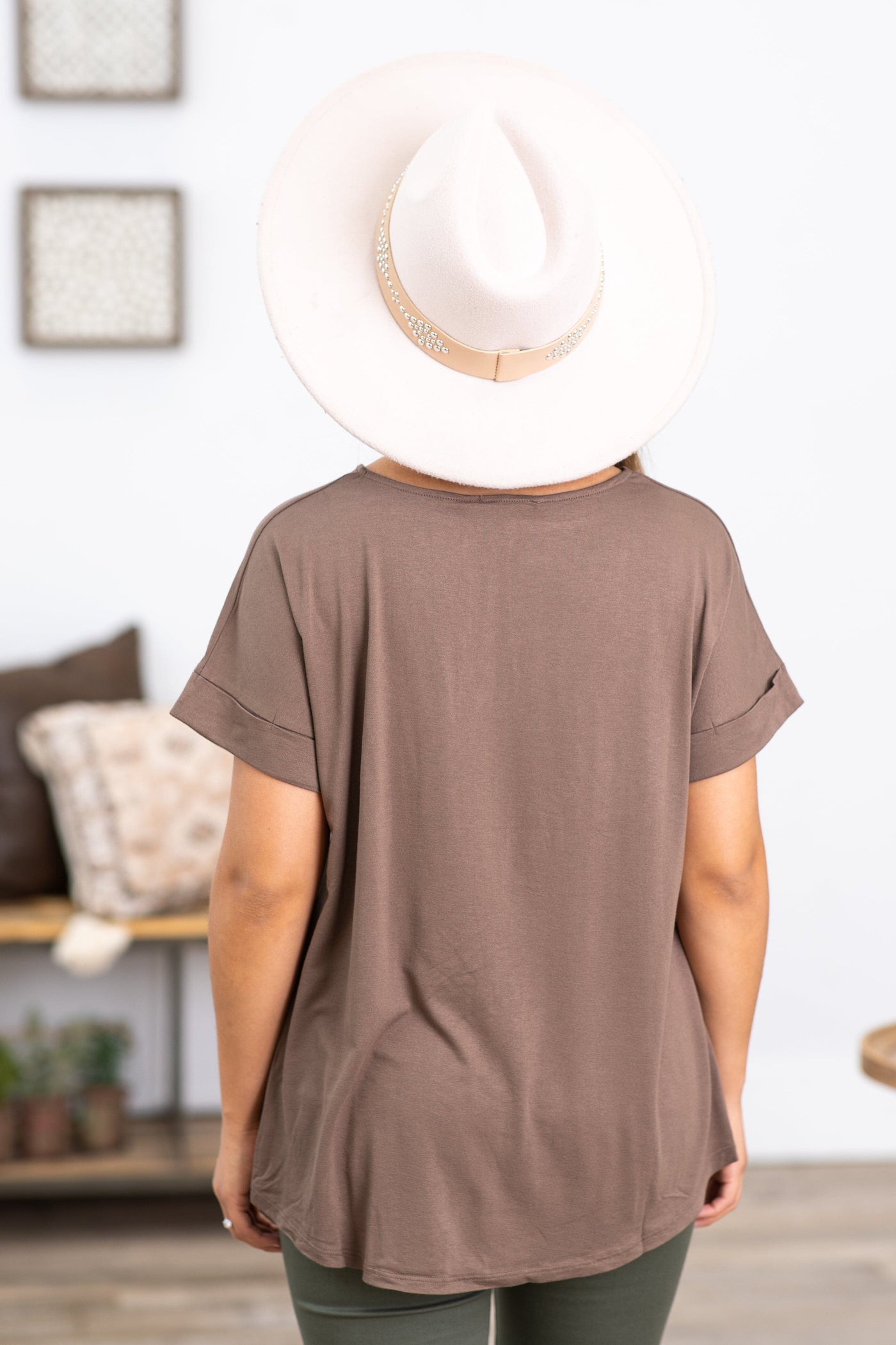 Mocha Knot Front Short Sleeve Top - Filly Flair