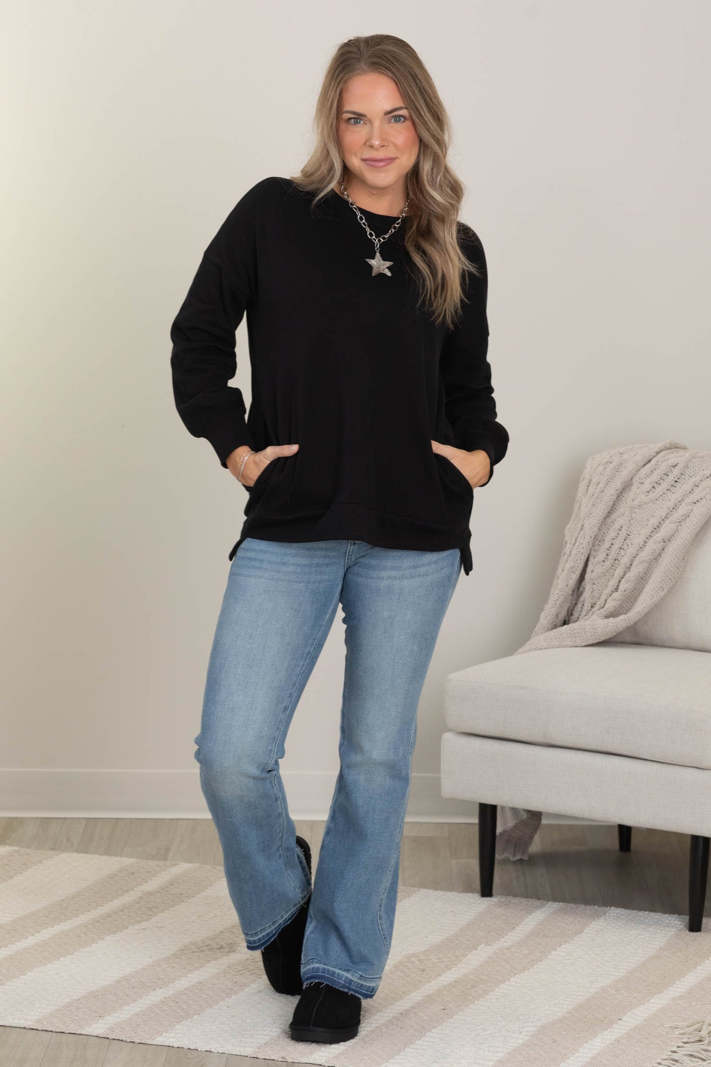 Fleece Hi-Low Boyfriend Sweatshirt With Pocket