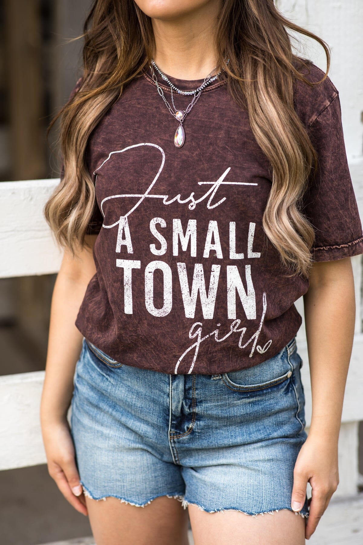 Brown Mineral Wash Small Town Girl Graphic Tee - Filly Flair