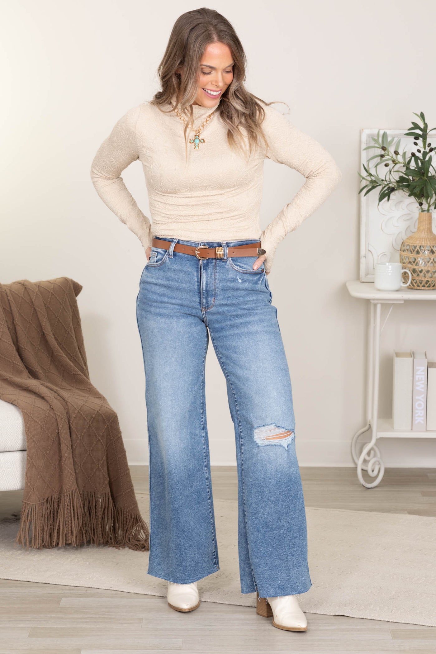 Soft Crinkle Rosewood Long Sleeves Knit Tops