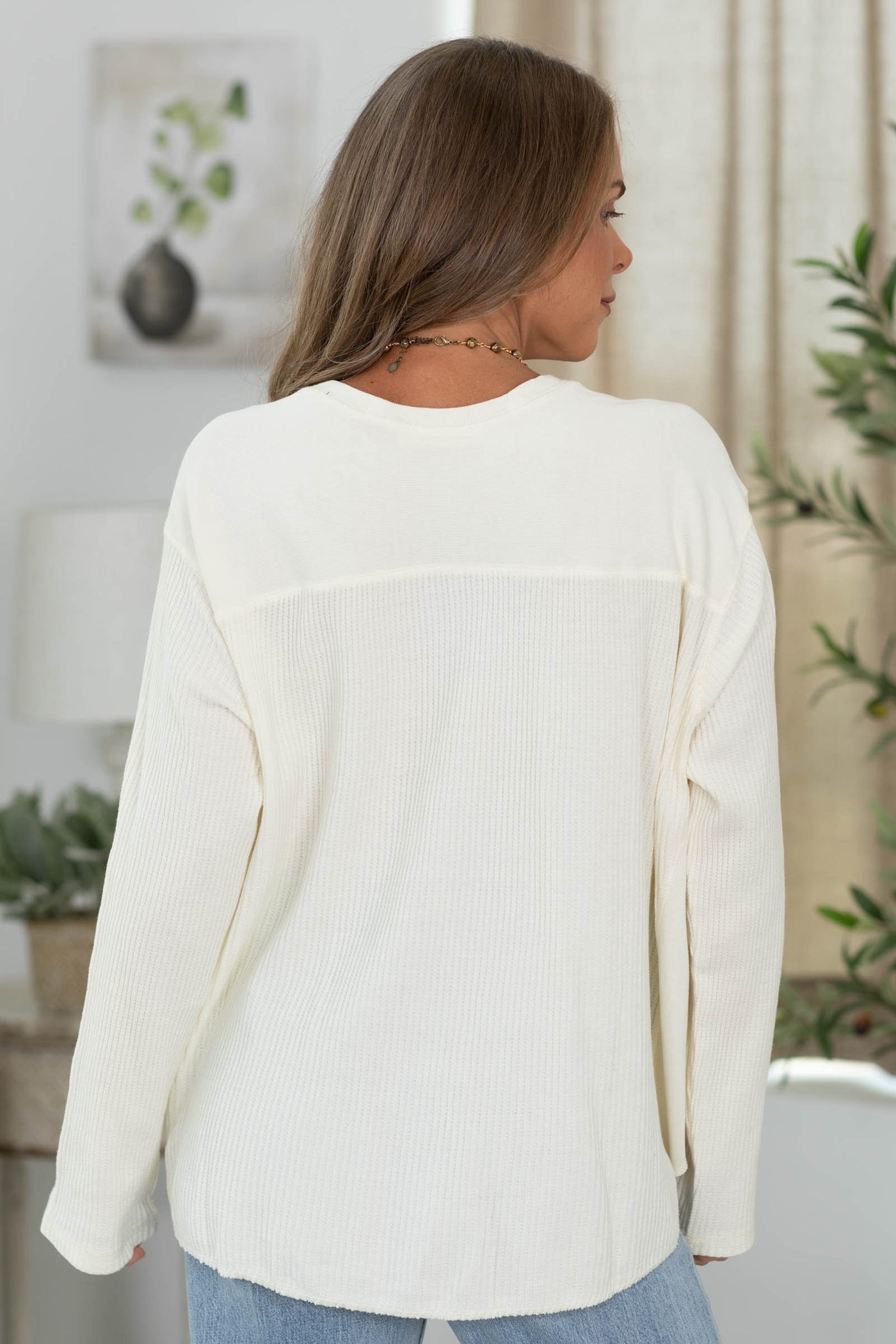 Mineral Washed Waffle Long Sleeve Knit Top