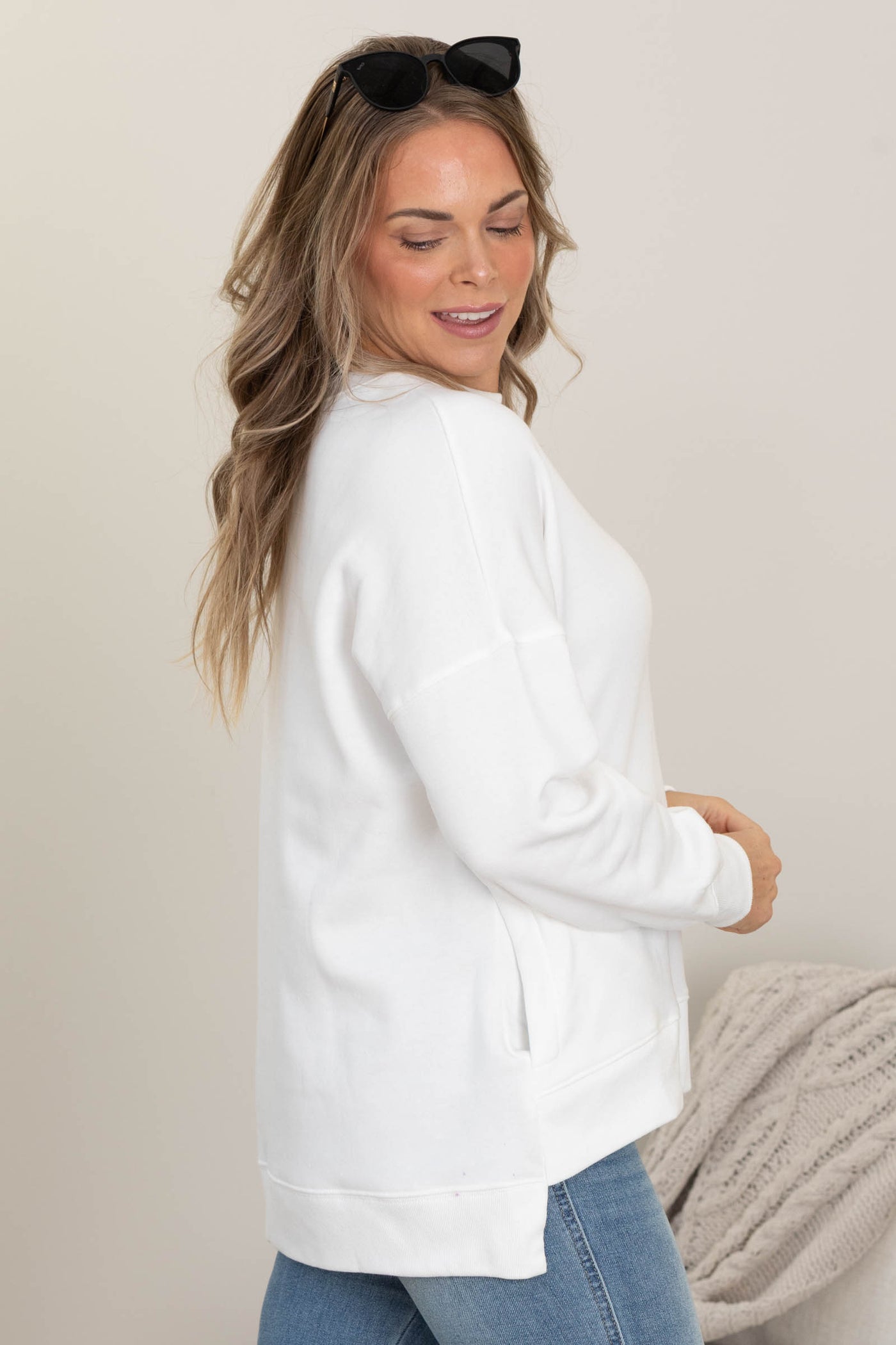 Fleece Hi-Low Boyfriend Sweatshirt With Pocket