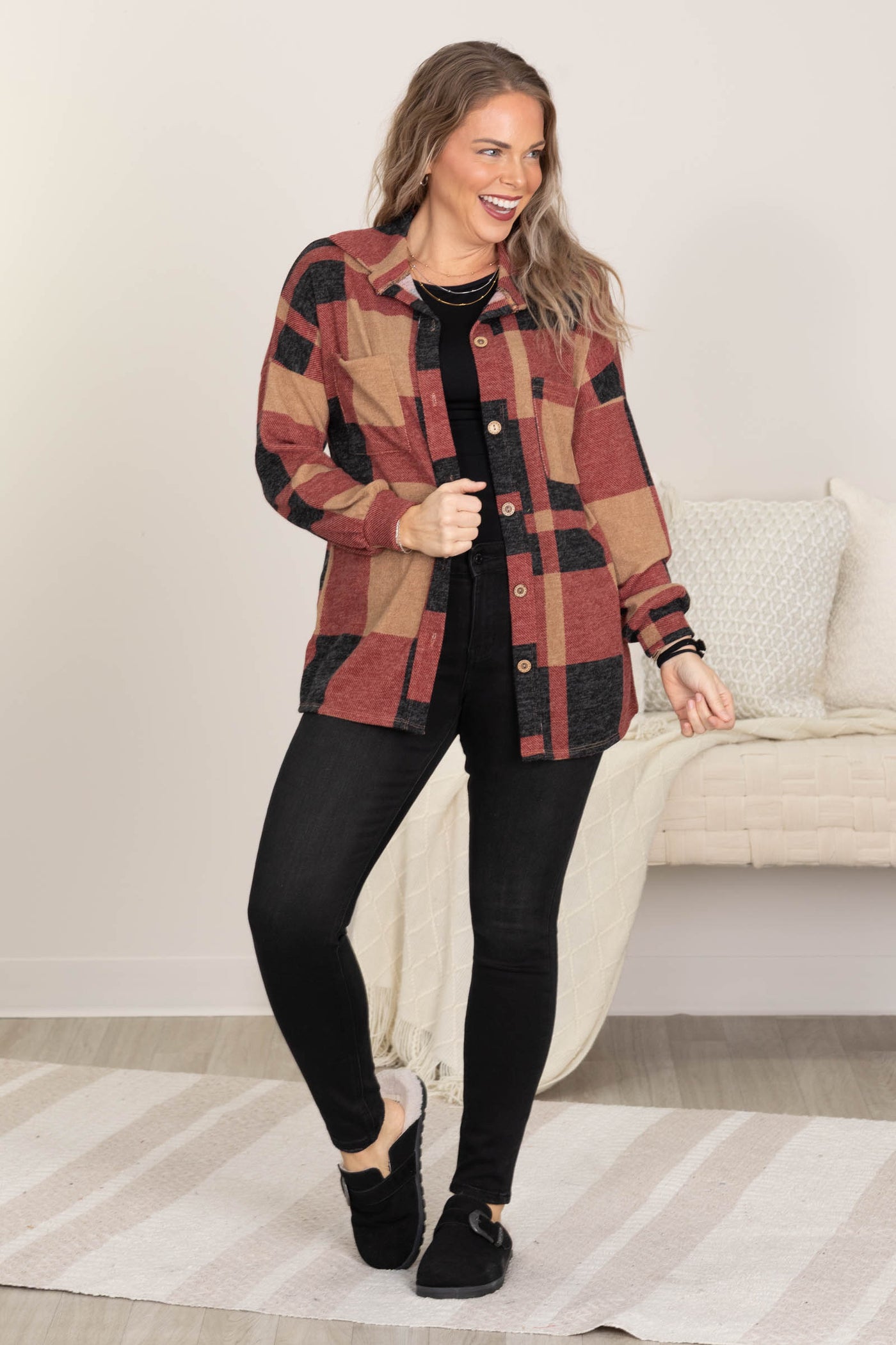 Taupe Multicolor Mohair Plaid Knit Shacket