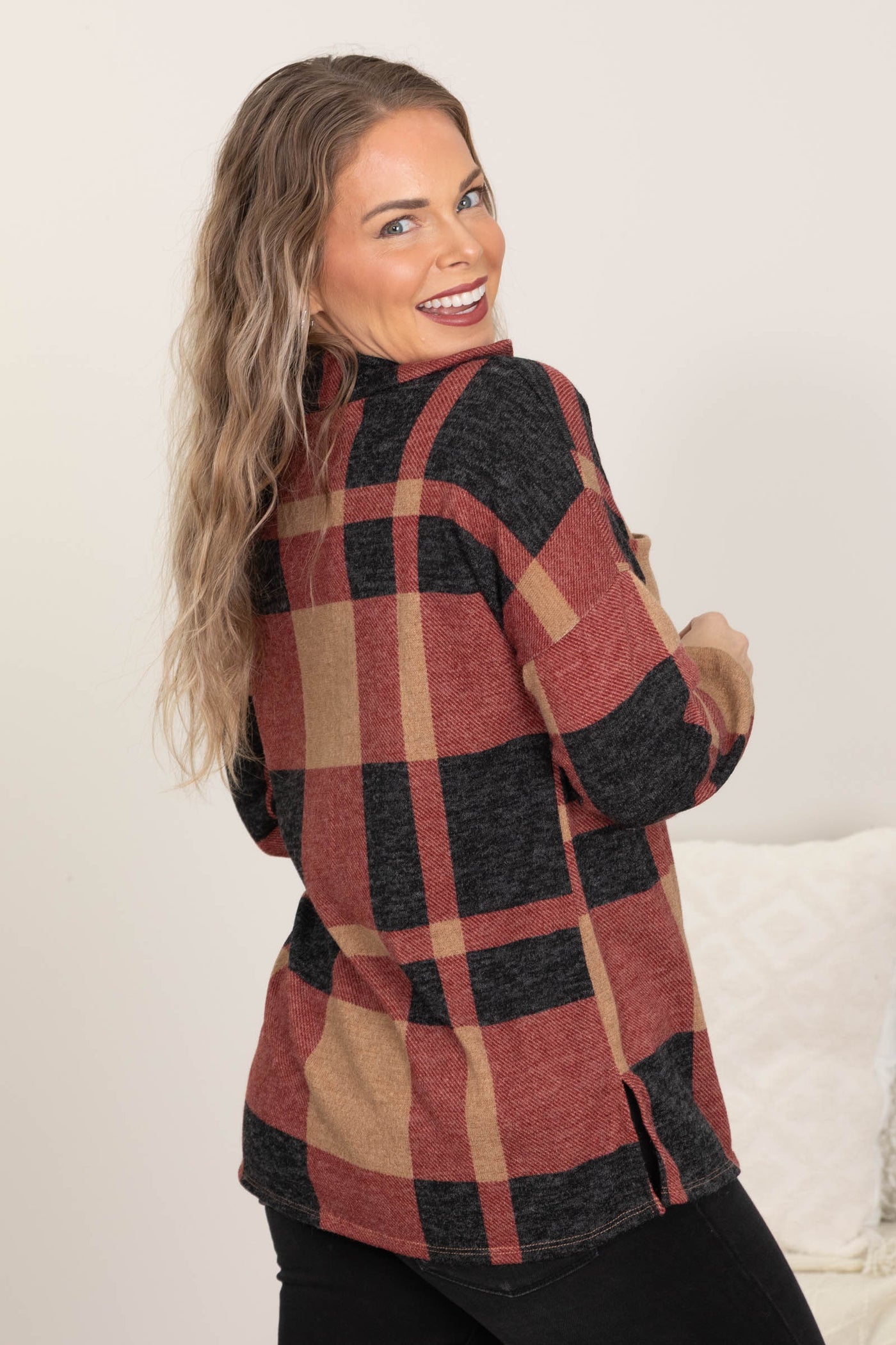 Taupe Multicolor Mohair Plaid Knit Shacket