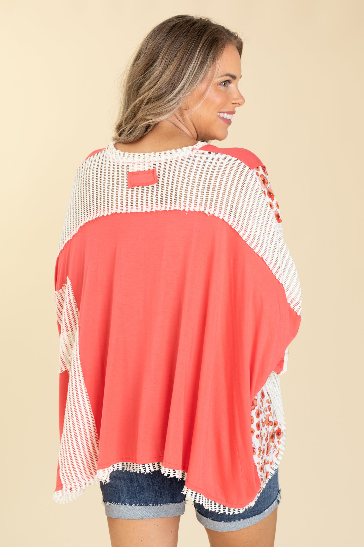 Oversized Floral V-Neck Waffle Knit Top