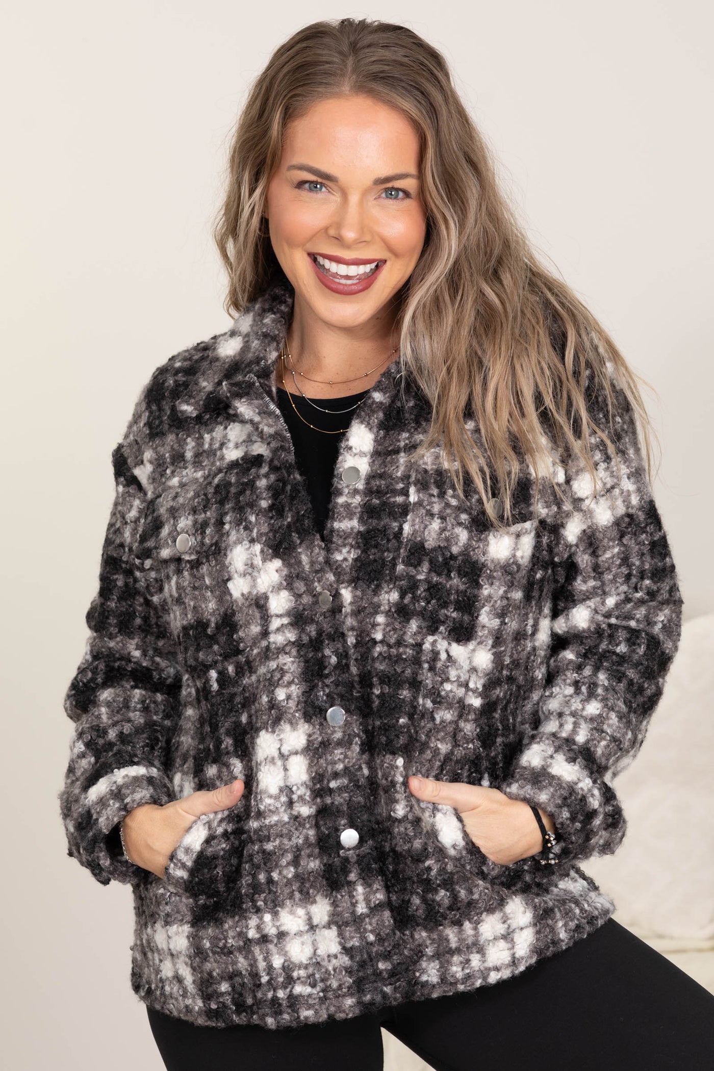 Black Plaid Boucle Shacket