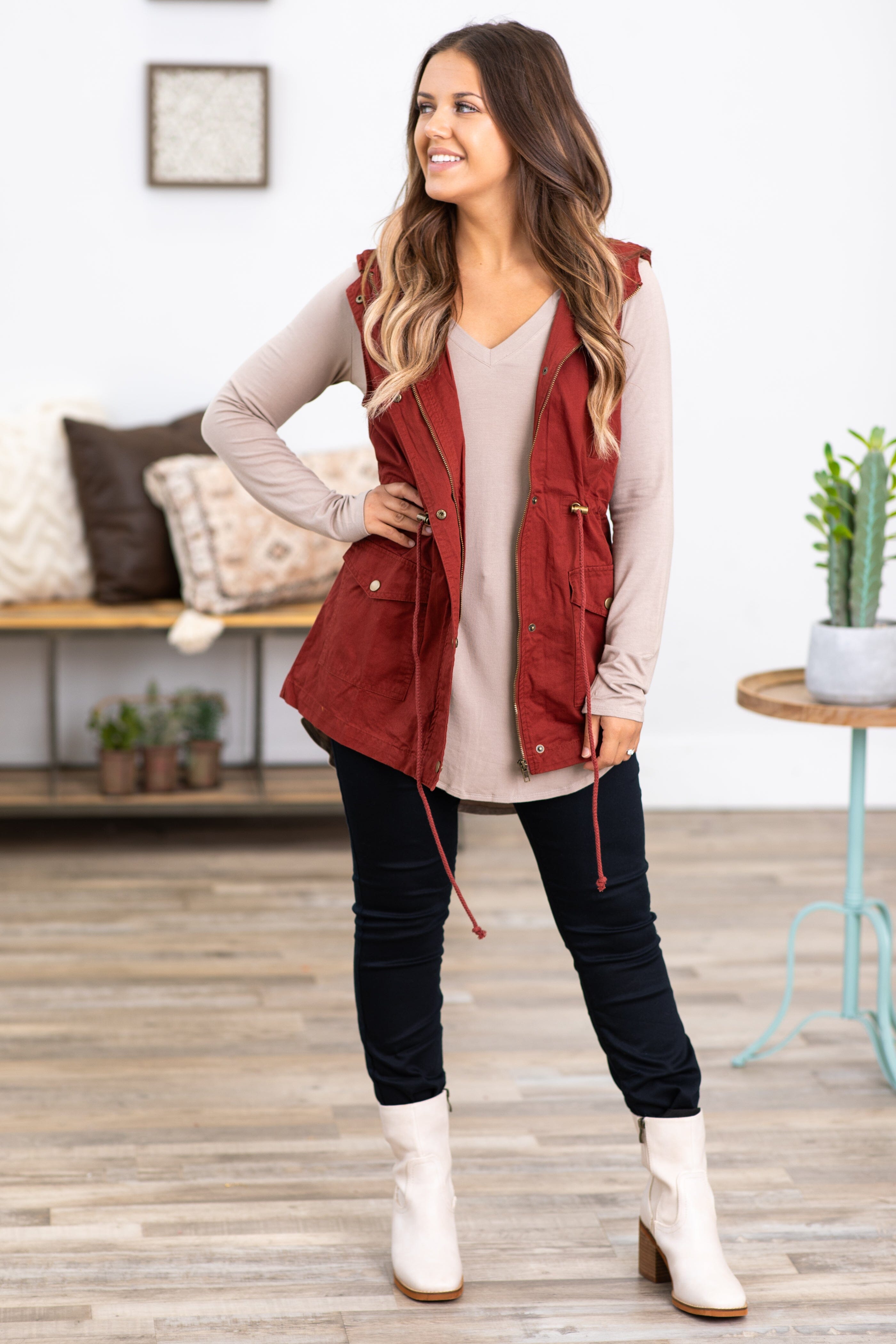 Rust Military Vest With Hood · Filly Flair