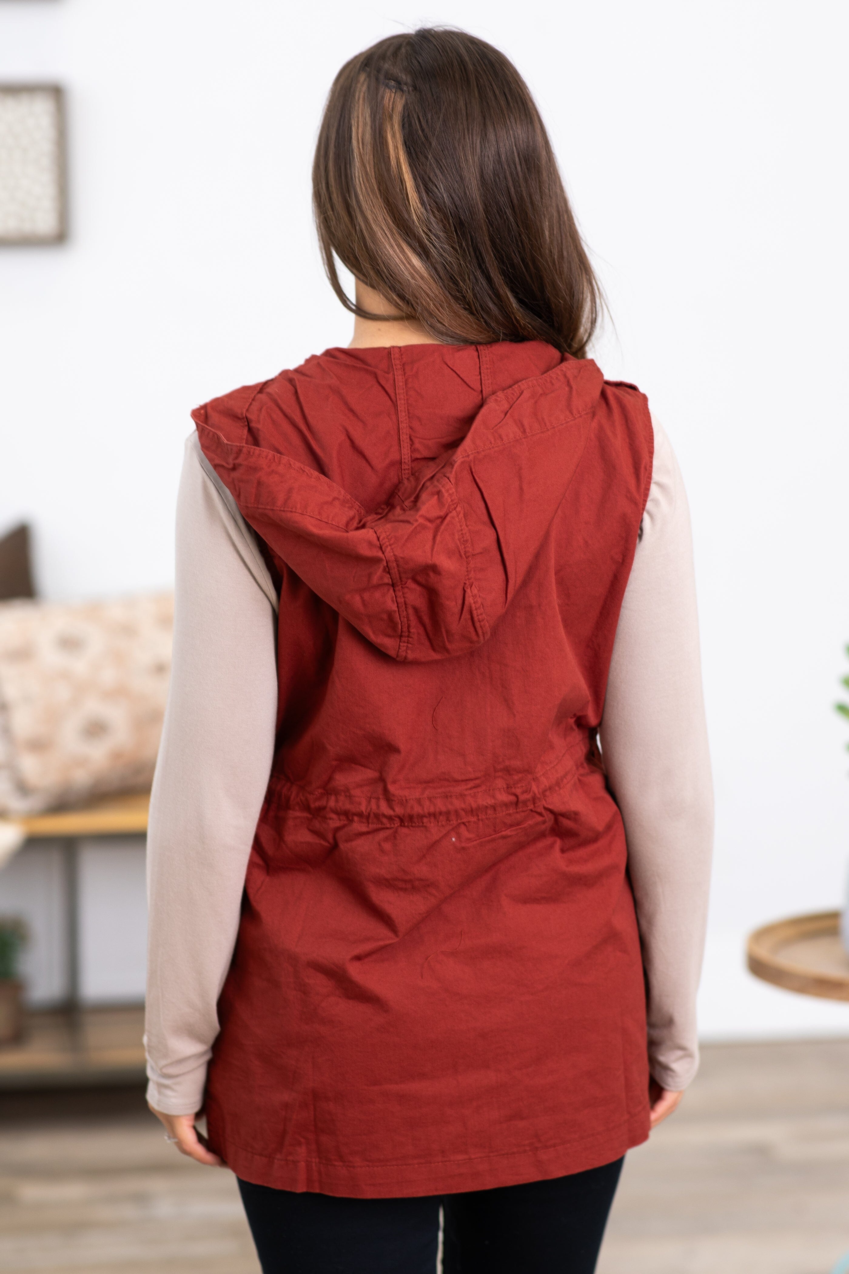 Rust Military Vest With Hood · Filly Flair