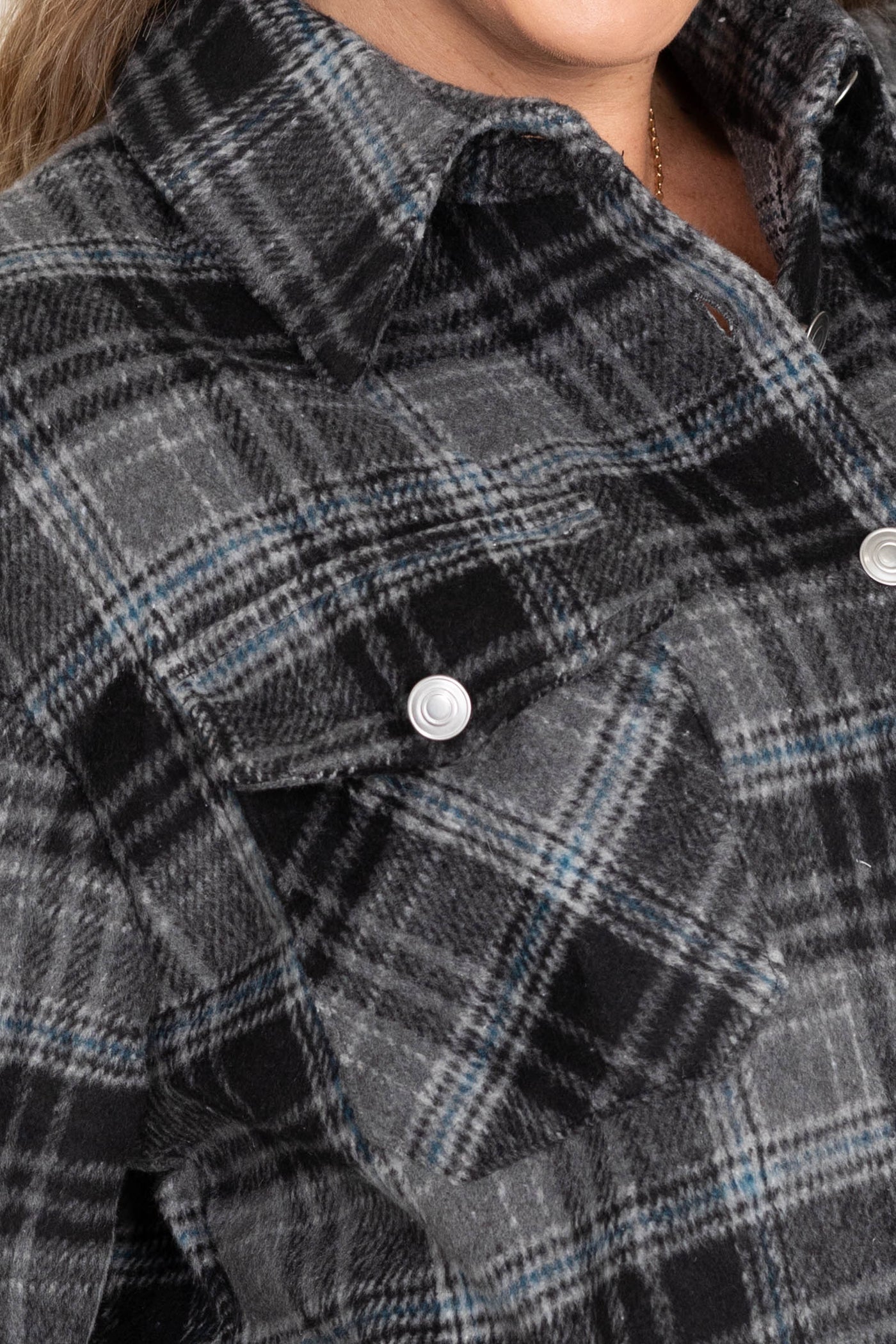 Black Plaid Shacket With Pockets