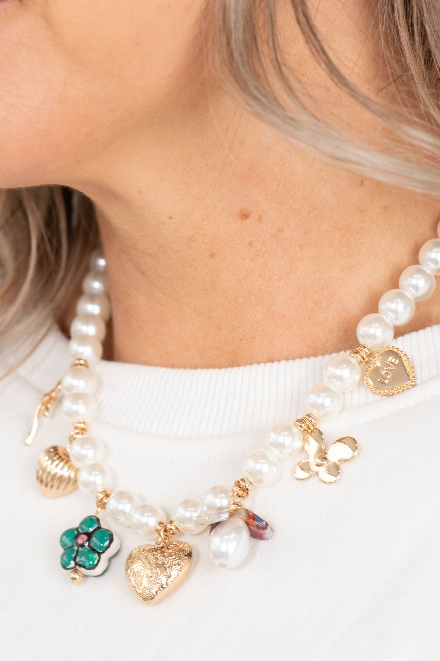 Pearl With Charms Necklace