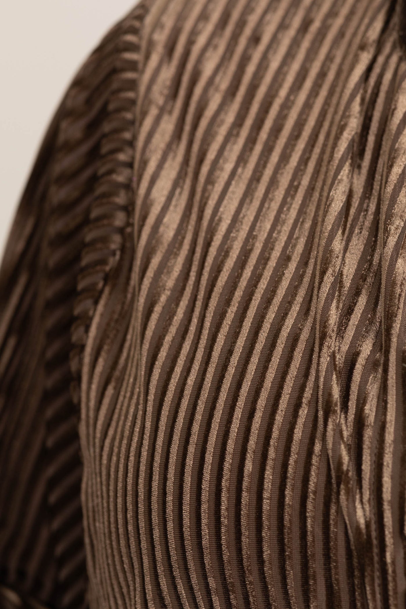 Brown Velvet Striped Button Up Blouse