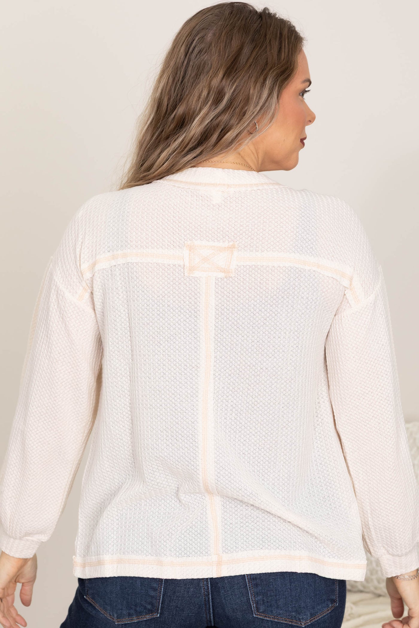 Reverse Stitched Open Front Knit Cardigan