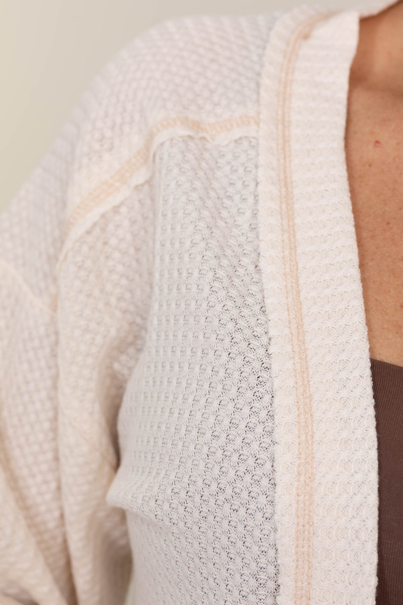 Reverse Stitched Open Front Knit Cardigan