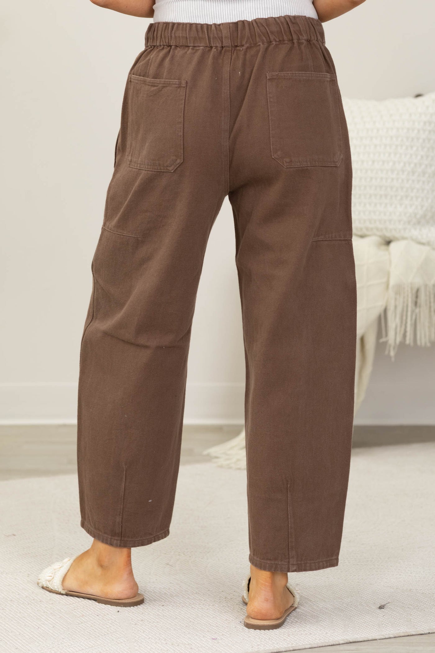 Brown Linen Drawstring Pants