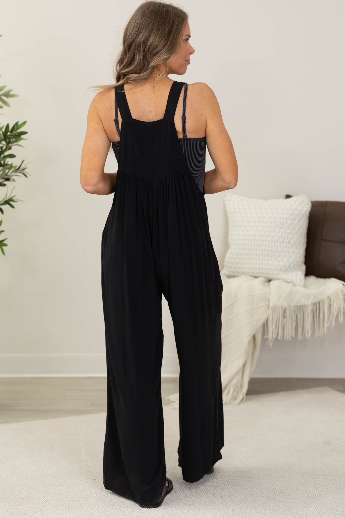 Woven Rayon Overalls With Pockets