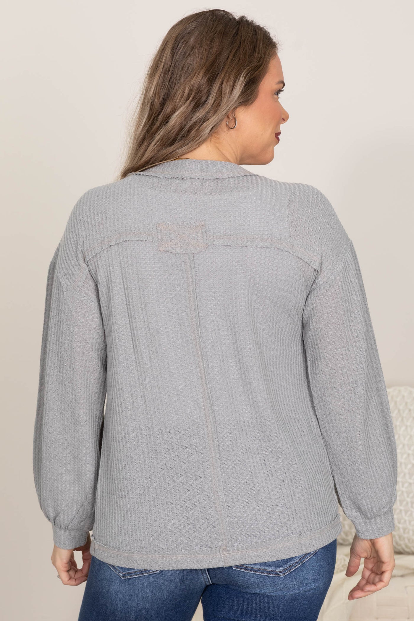 Reverse Stitched Open Front Knit Cardigan