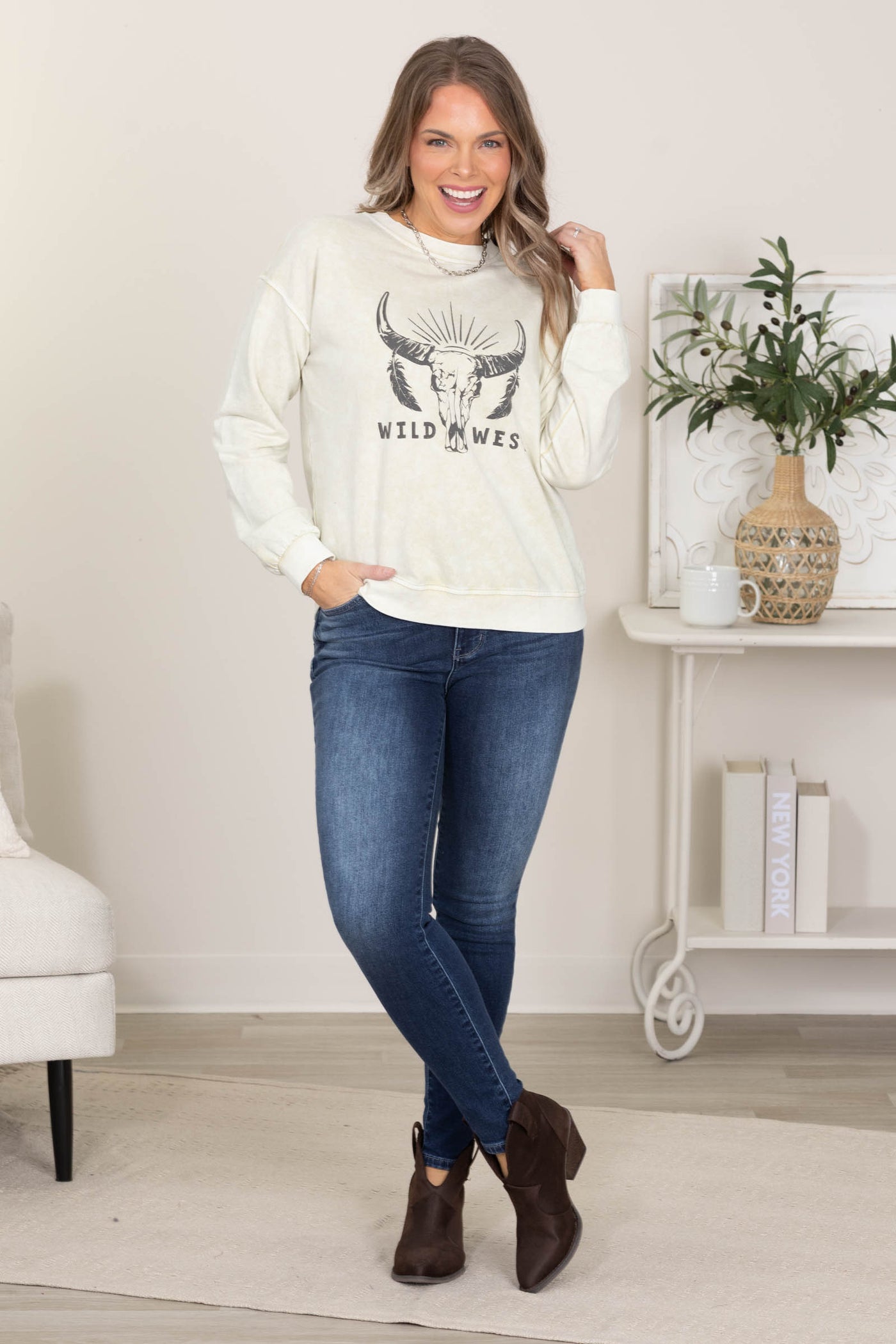 Oatmeal Wild West Graphic Knit Top