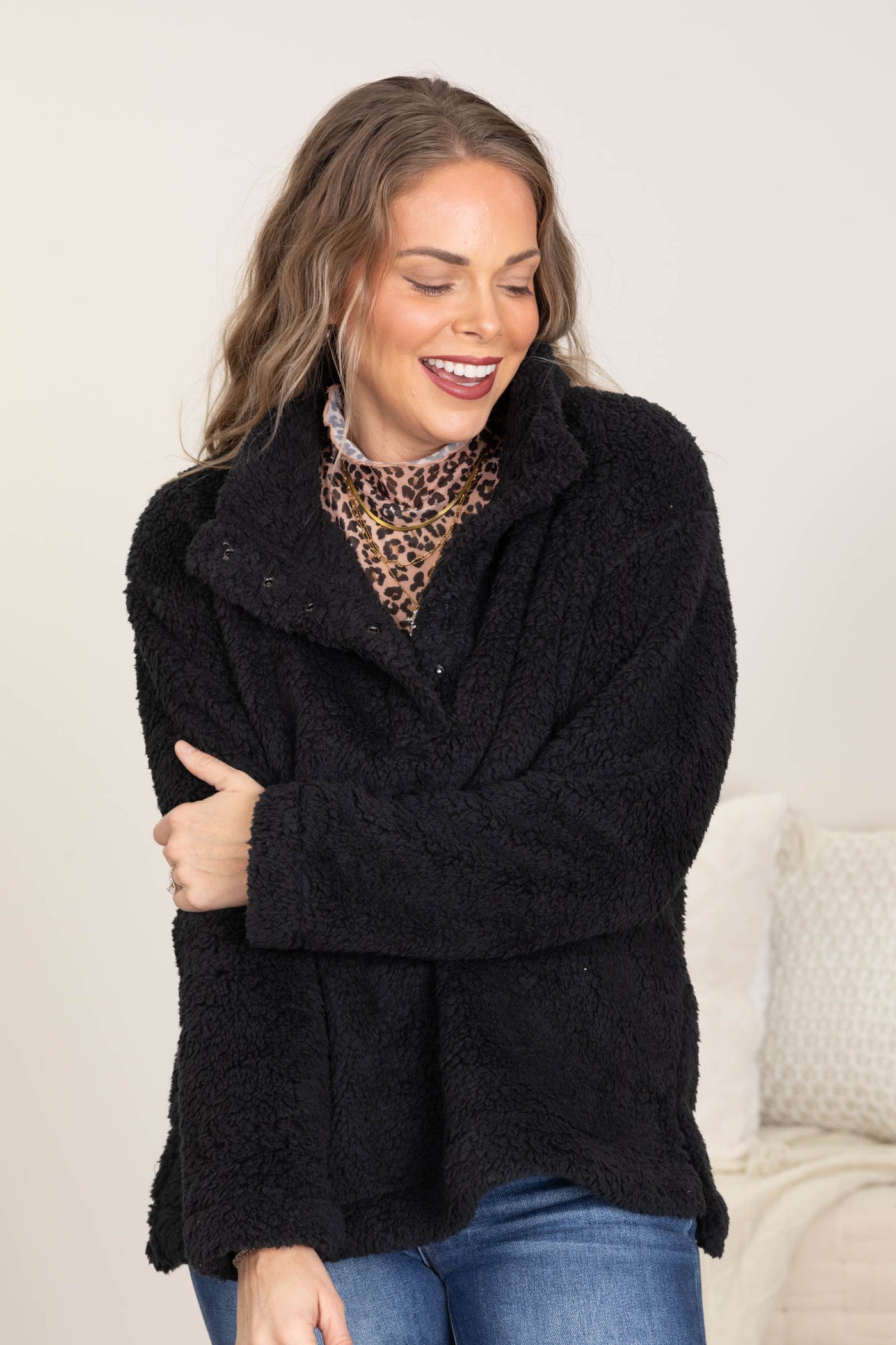 Cozy Days Sherpa Pullovers With Snaps