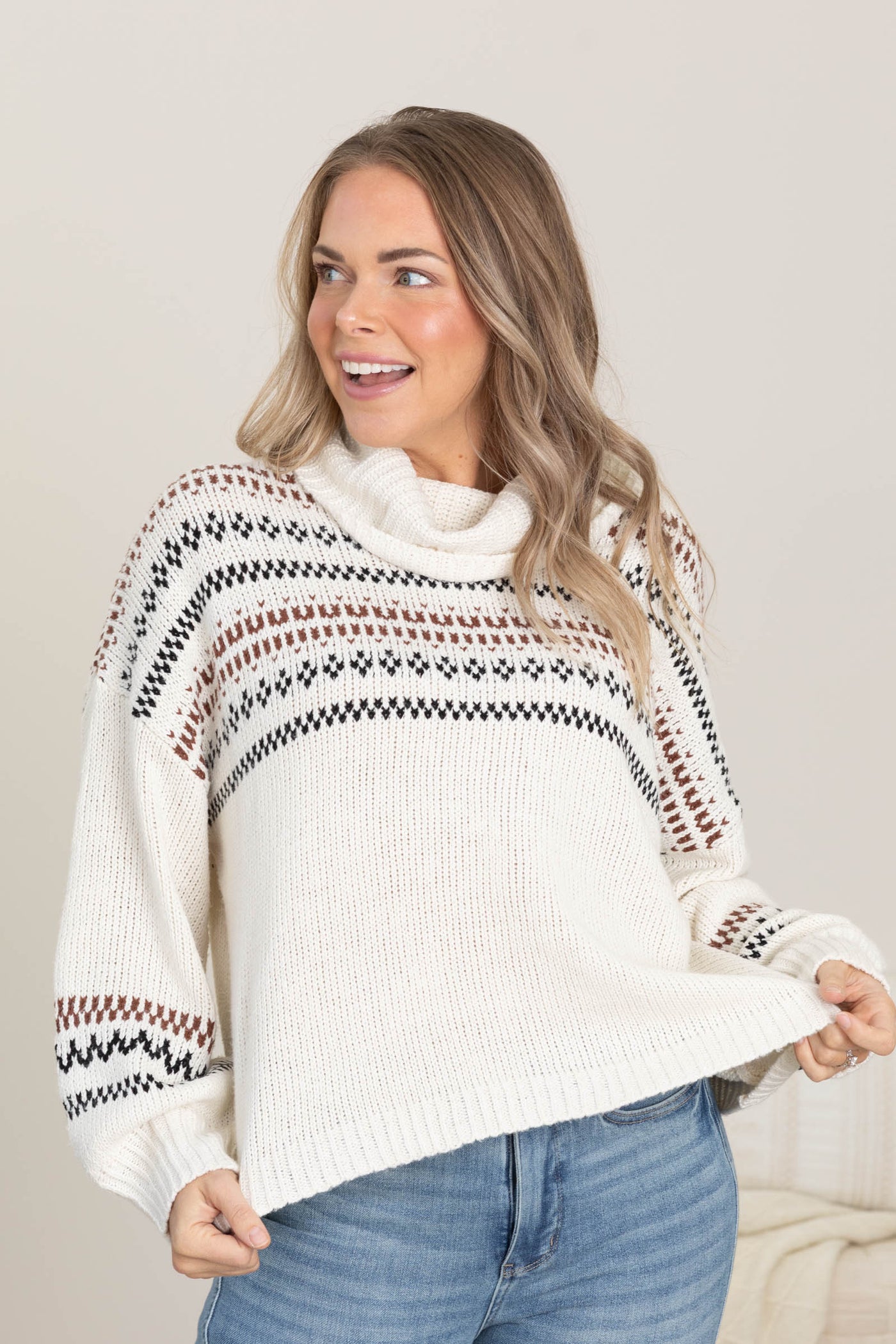 Ivory Cowl Neck Holiday Sweater
