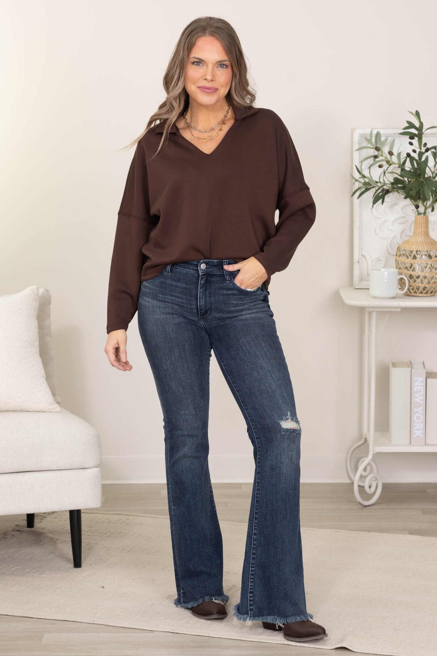 Timeless Elegance Collared V-Neck Top