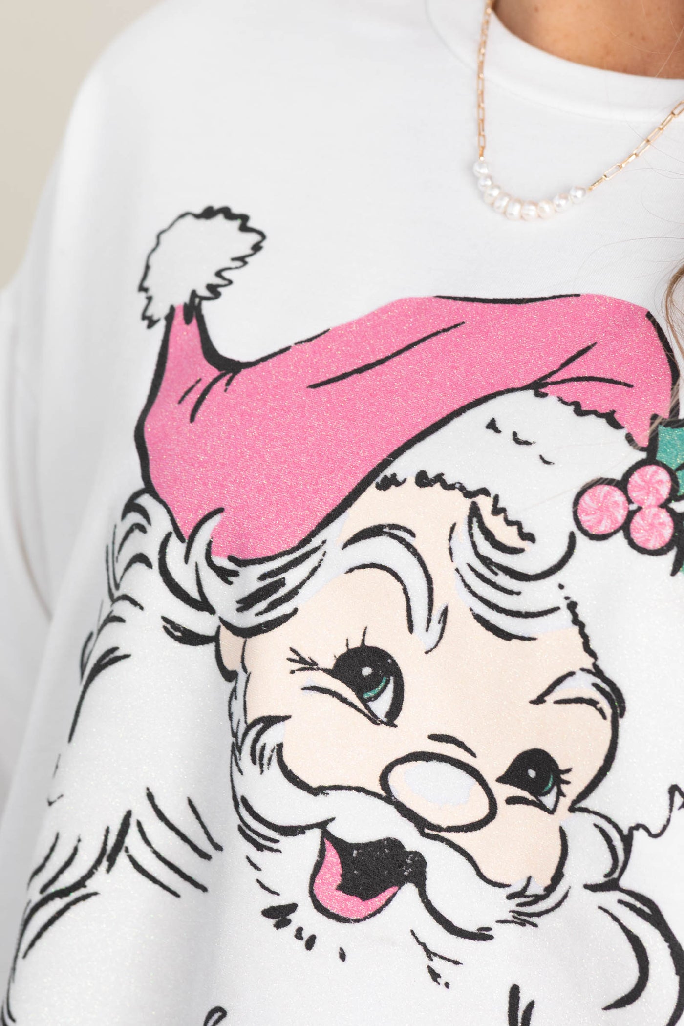 White Glittery Santa Graphic Sweatshirt