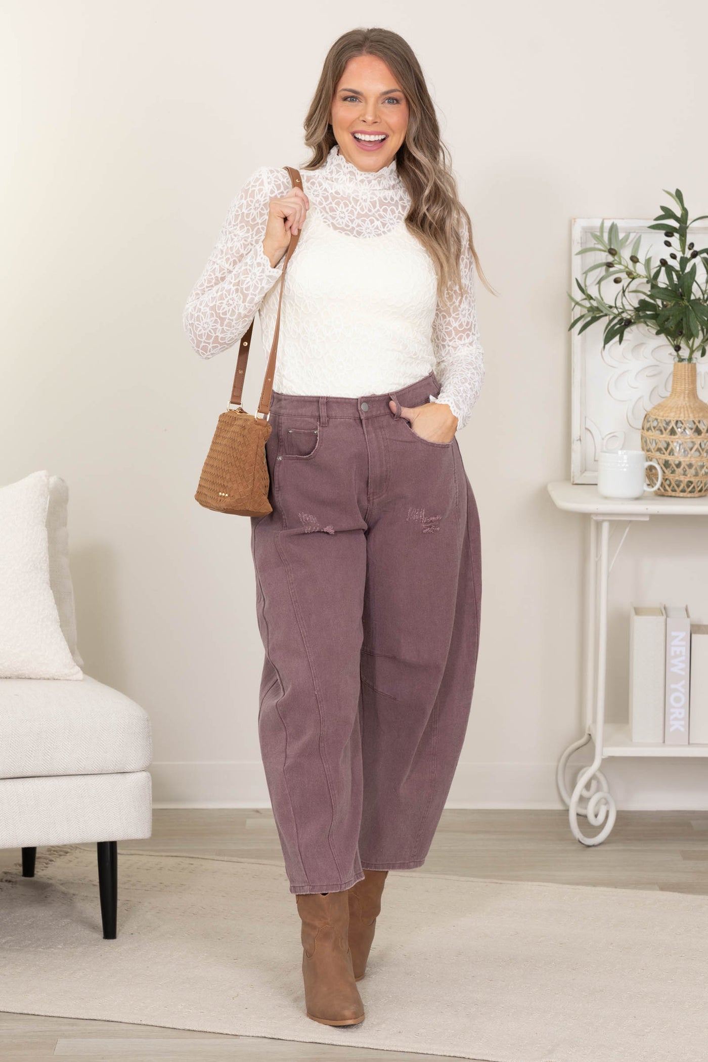 Ivory Daisy Floral Lace Mock Neck Knit Top