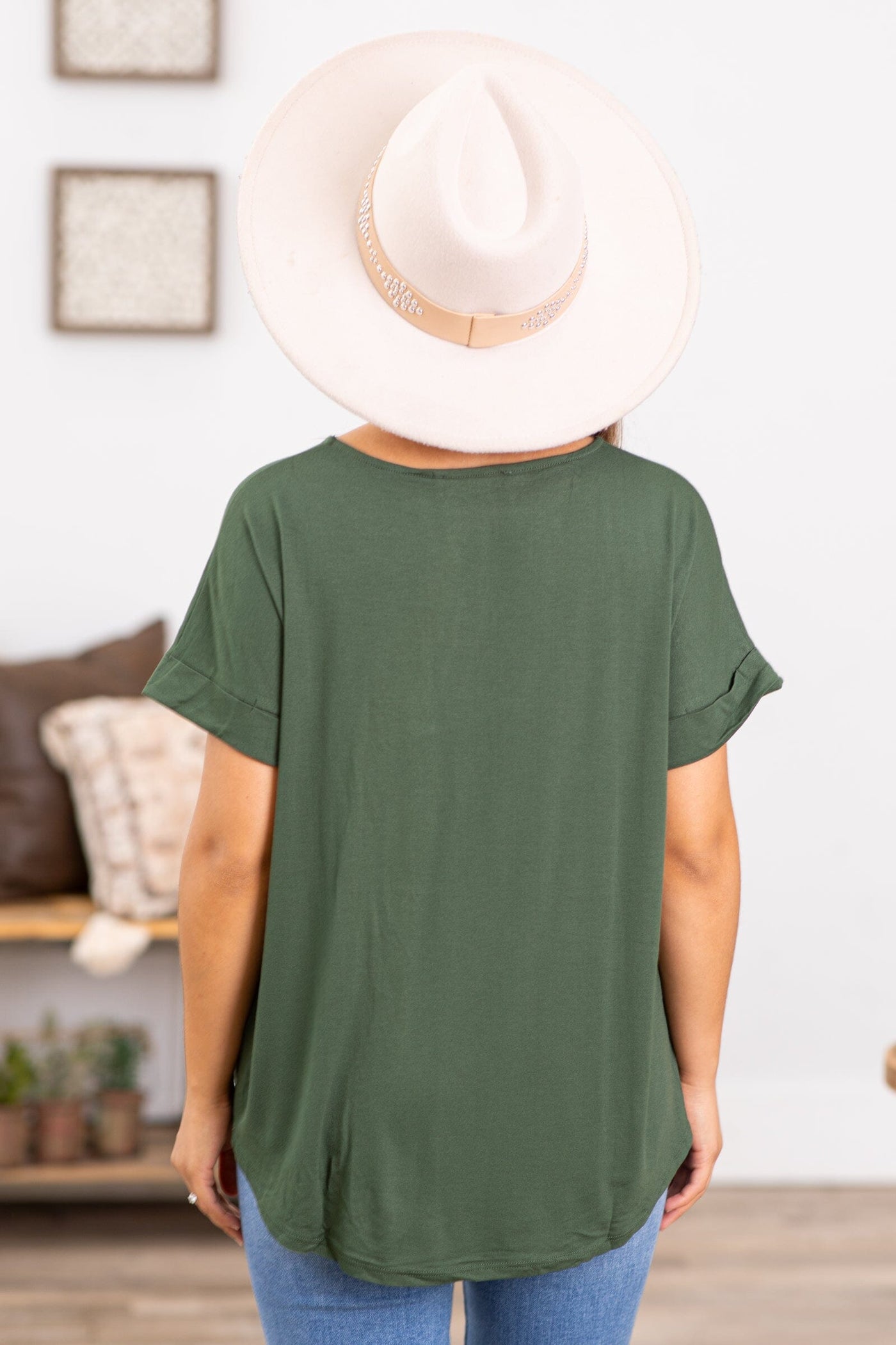 Hunter Green Knot Front Short Sleeve Top - Filly Flair