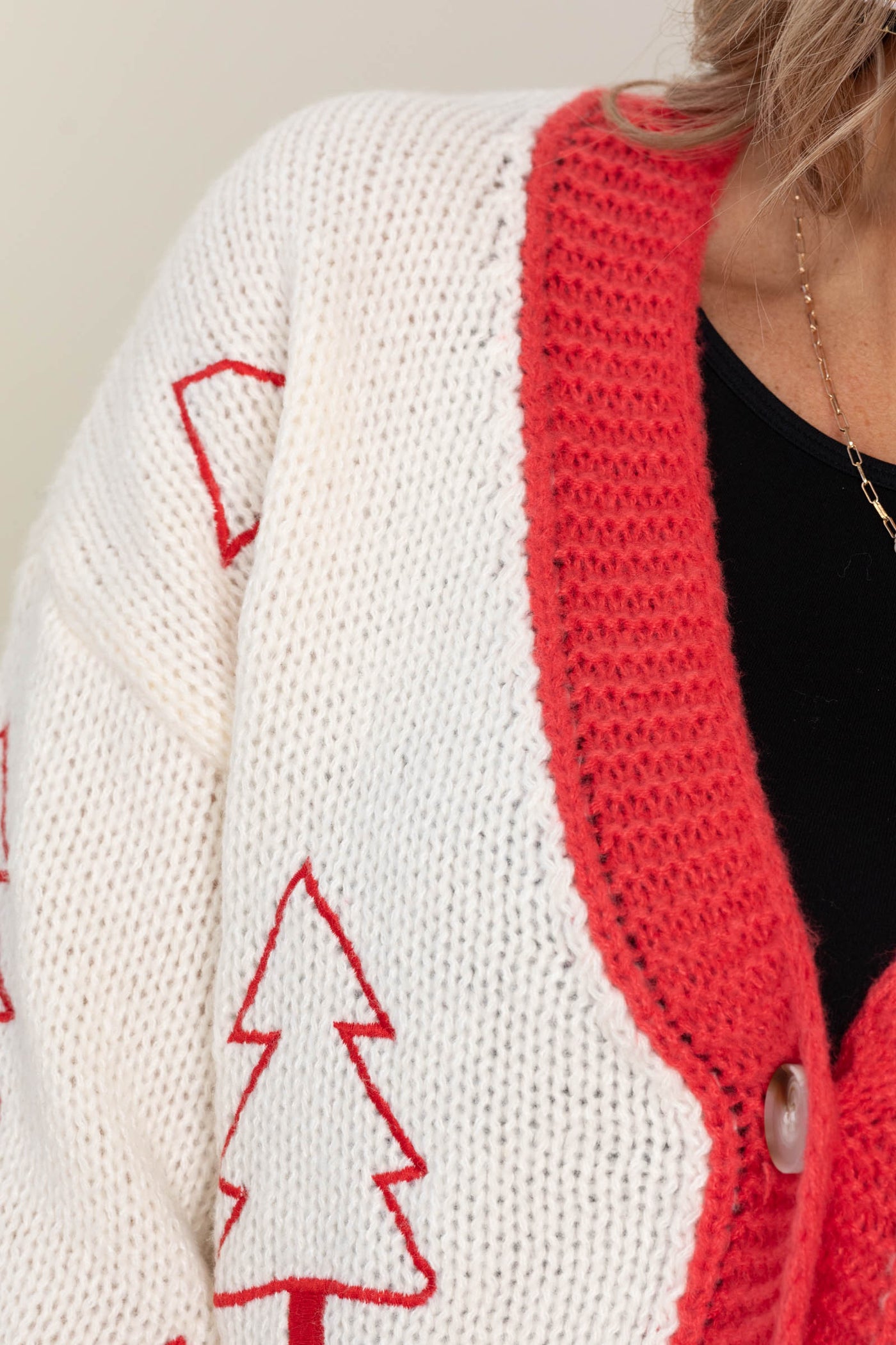 Tree Embroidered Contrast Sweater Cardigans