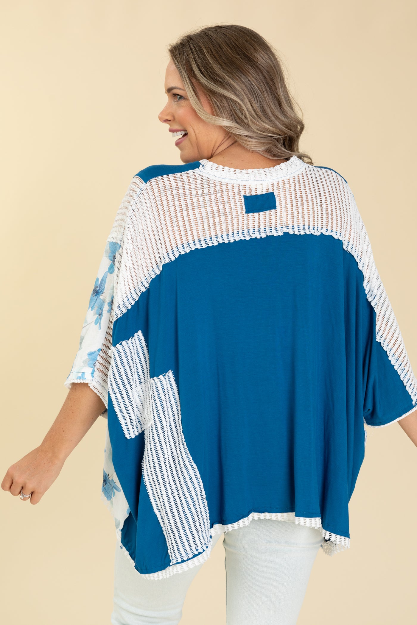 Oversized Floral V-Neck Waffle Knit Top