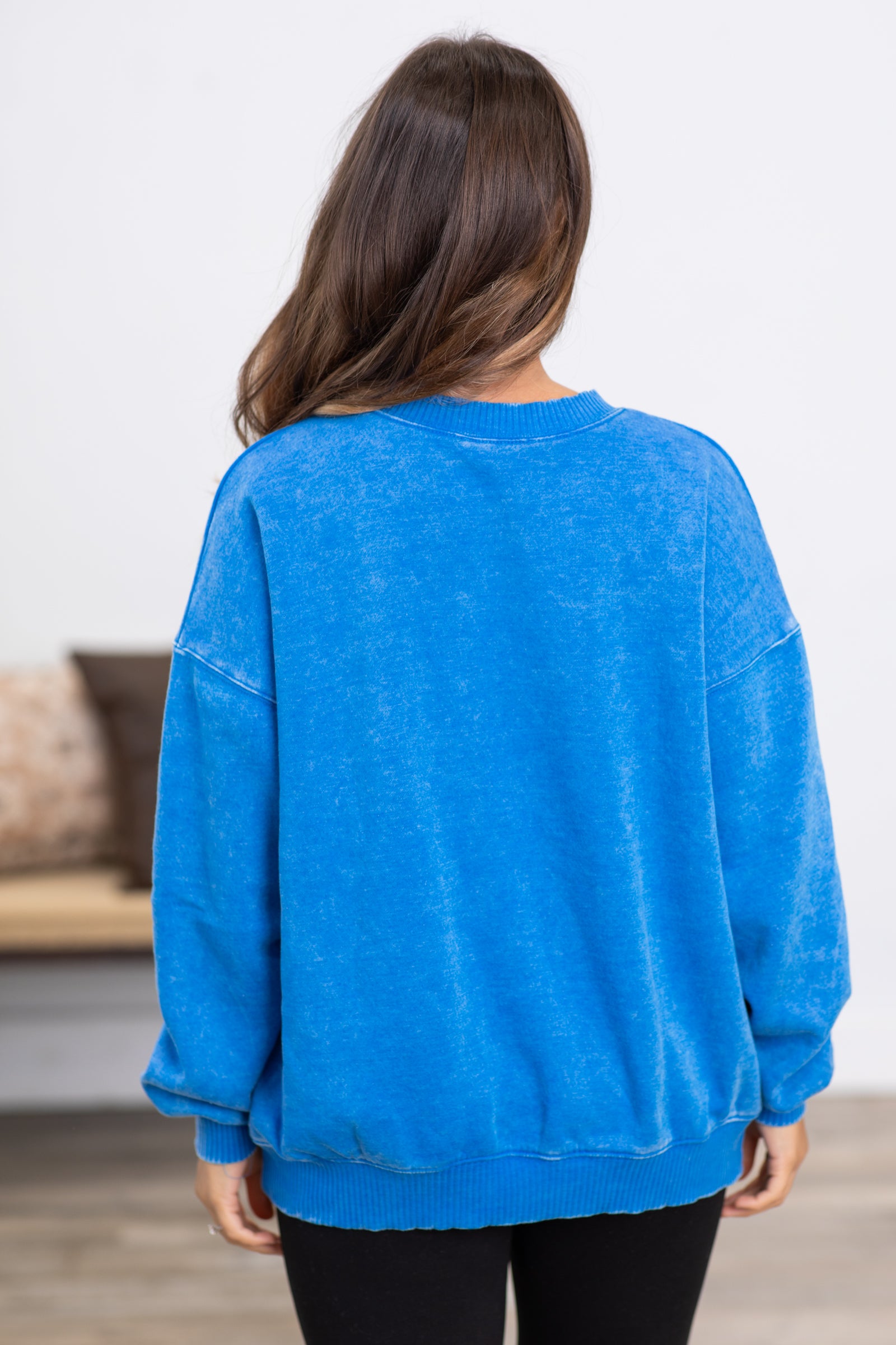 Bright Blue Washed Fleece Sweatshirt