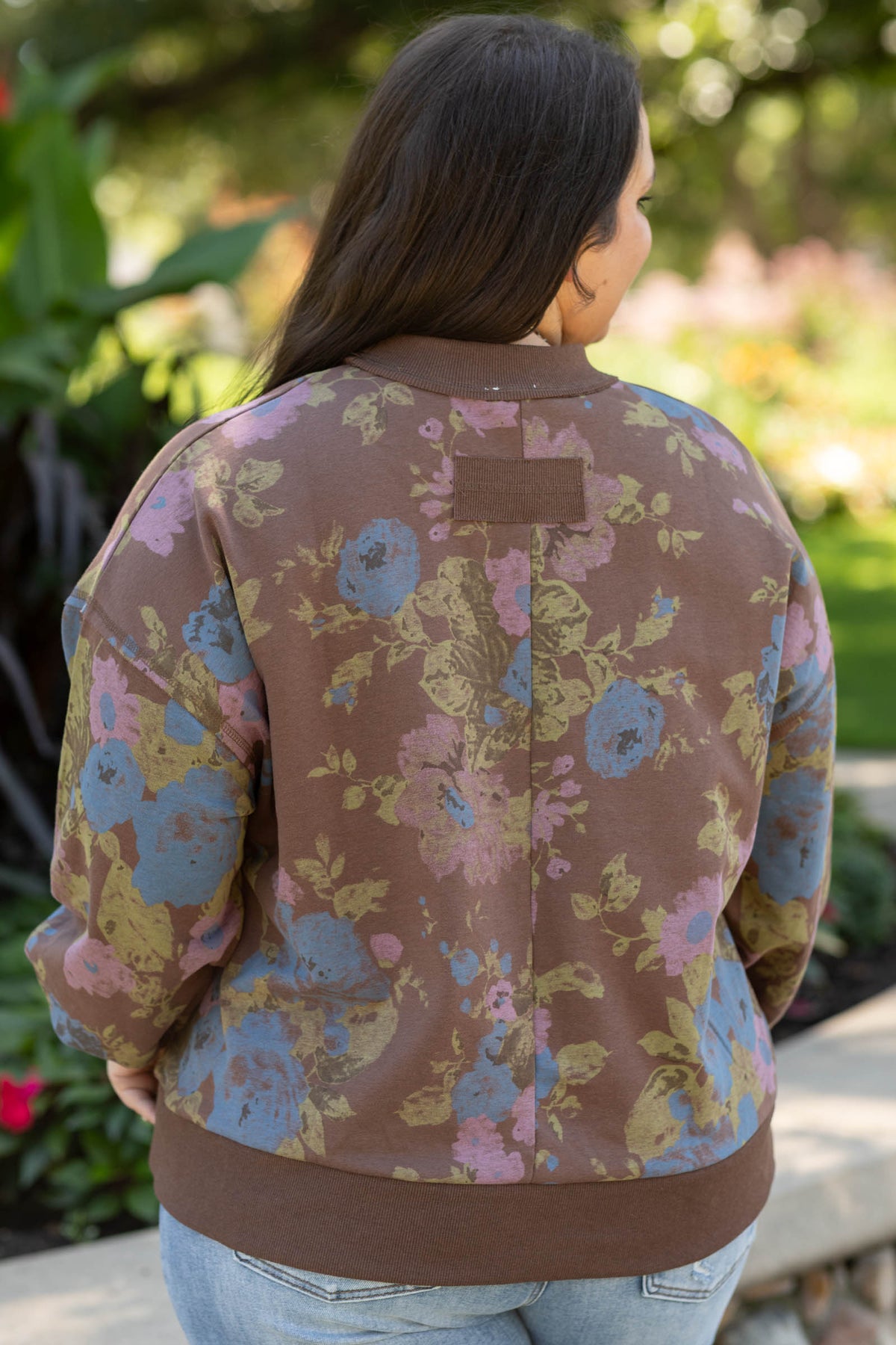 Floral Terry Mock Neck Sweatshirt