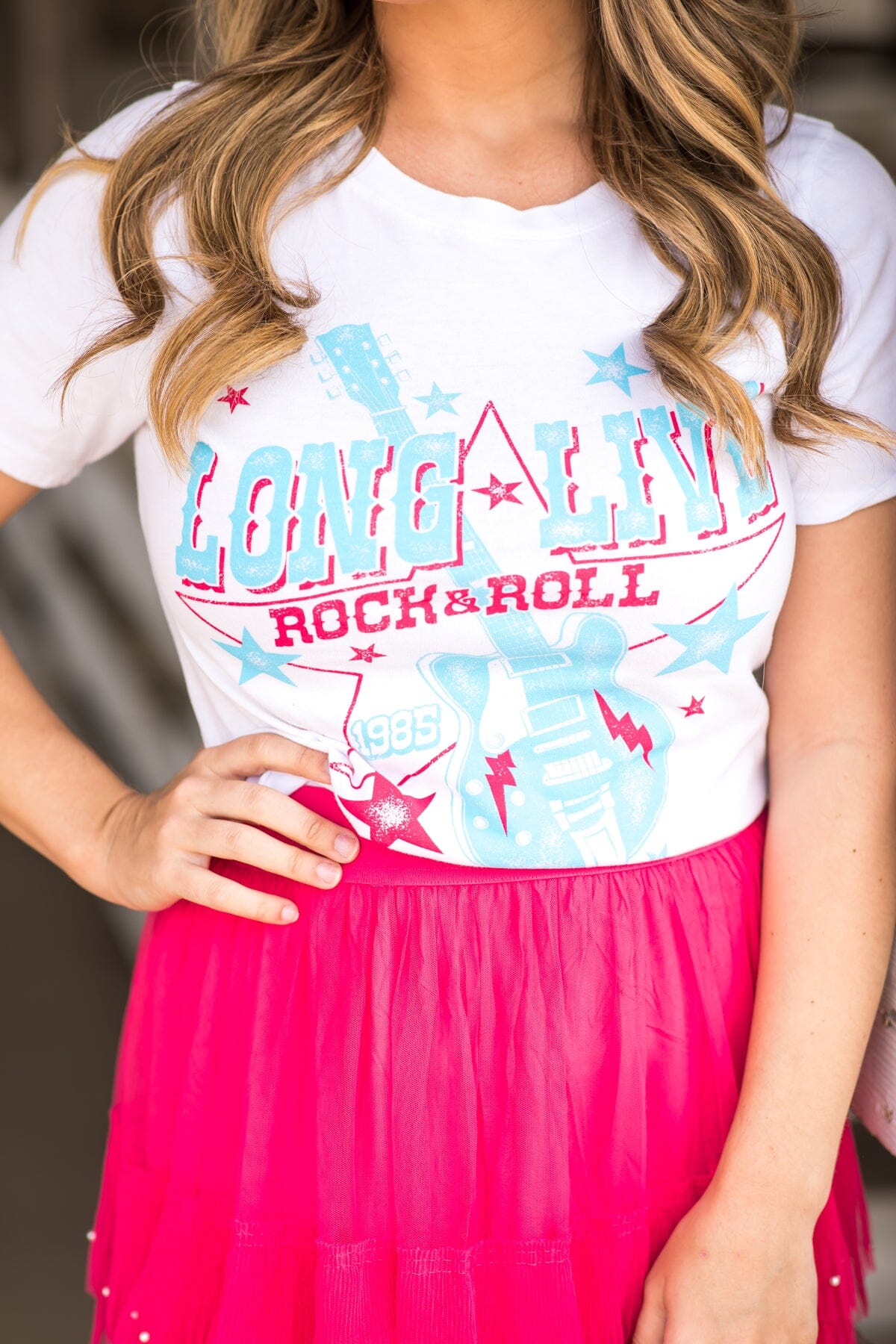 White Long Live Rock & Roll Graphic Tee - Filly Flair