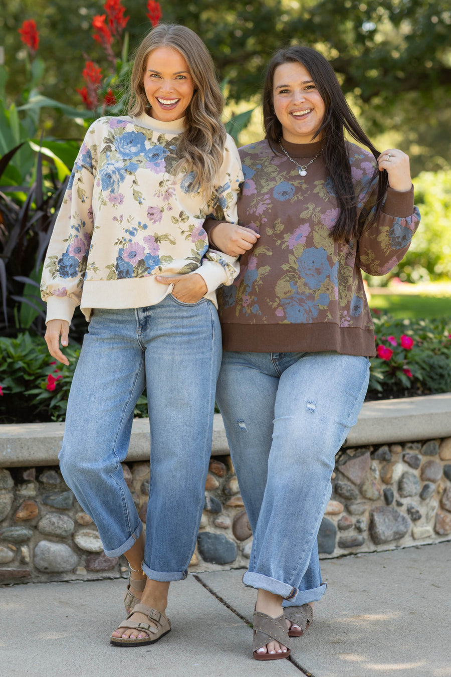 Floral Terry Mock Neck Sweatshirt