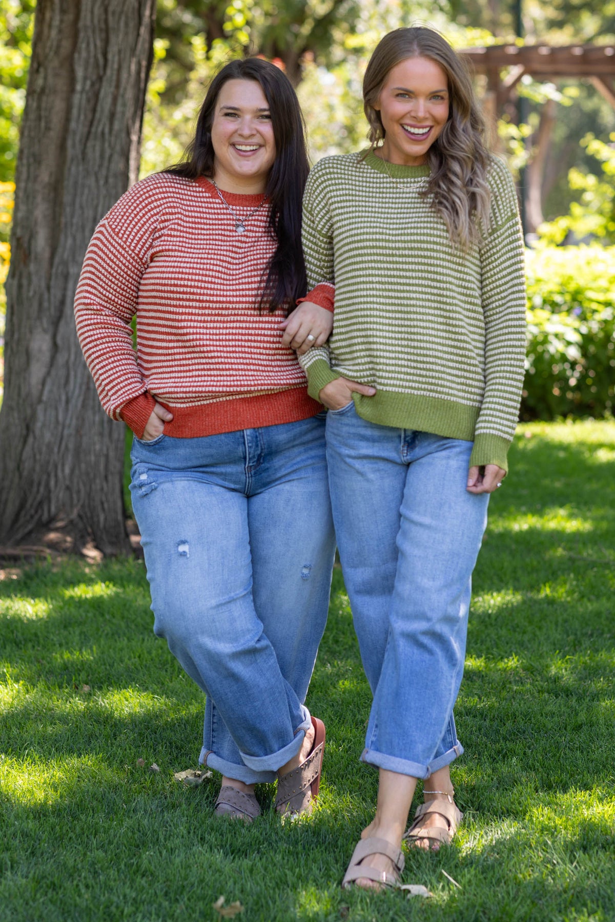 Staccato Two Tone Waffle Striped Sweater