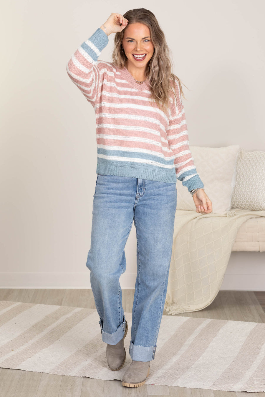 Multi Stripe Sweater Knit Tops