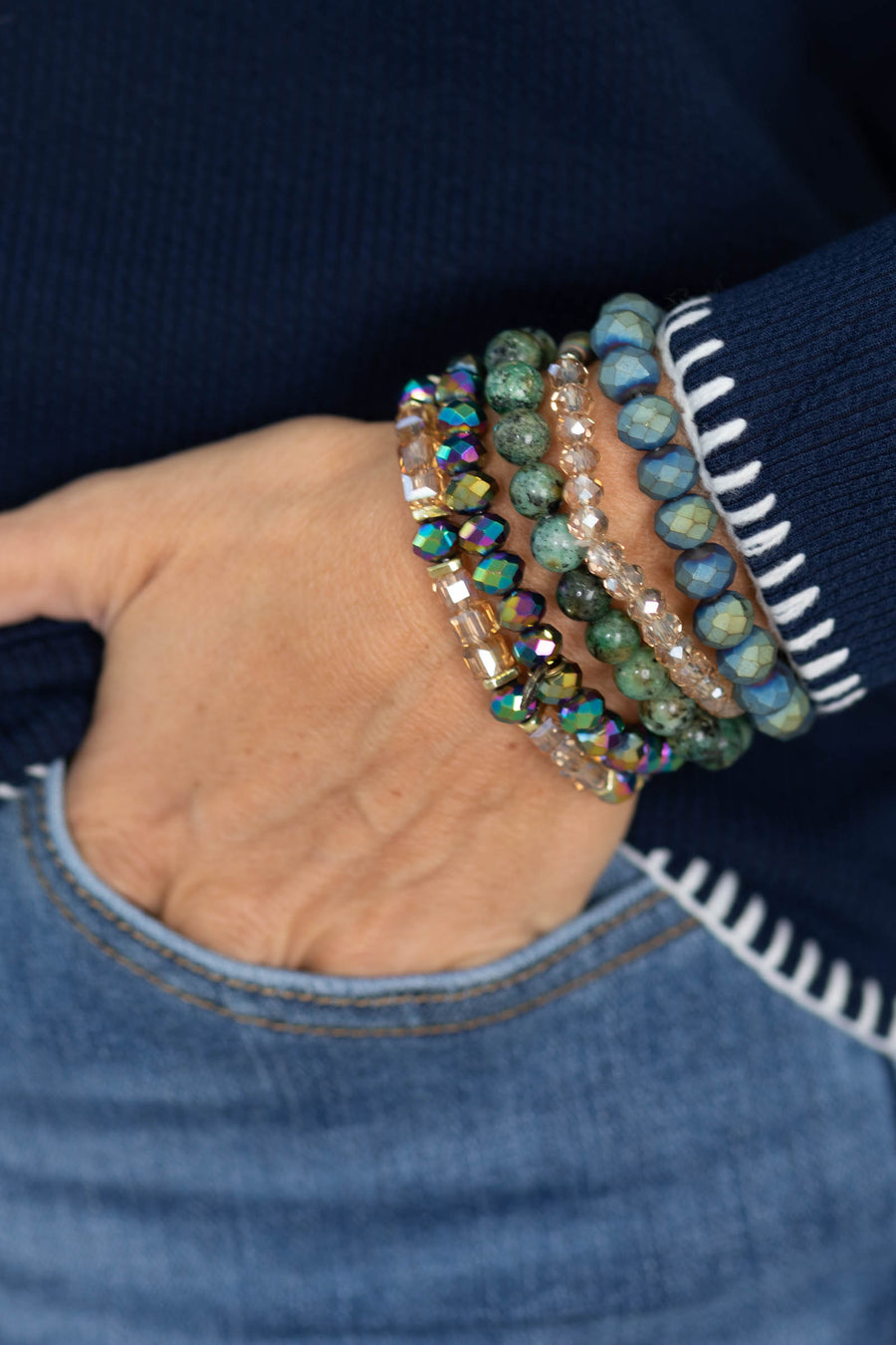 Mint Multicolor Set Of Five Stretch Bracelets