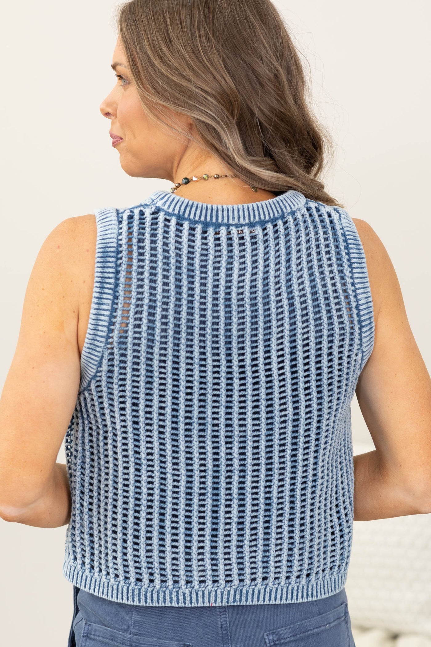 Acid Washed Fishnet Sweater Vest