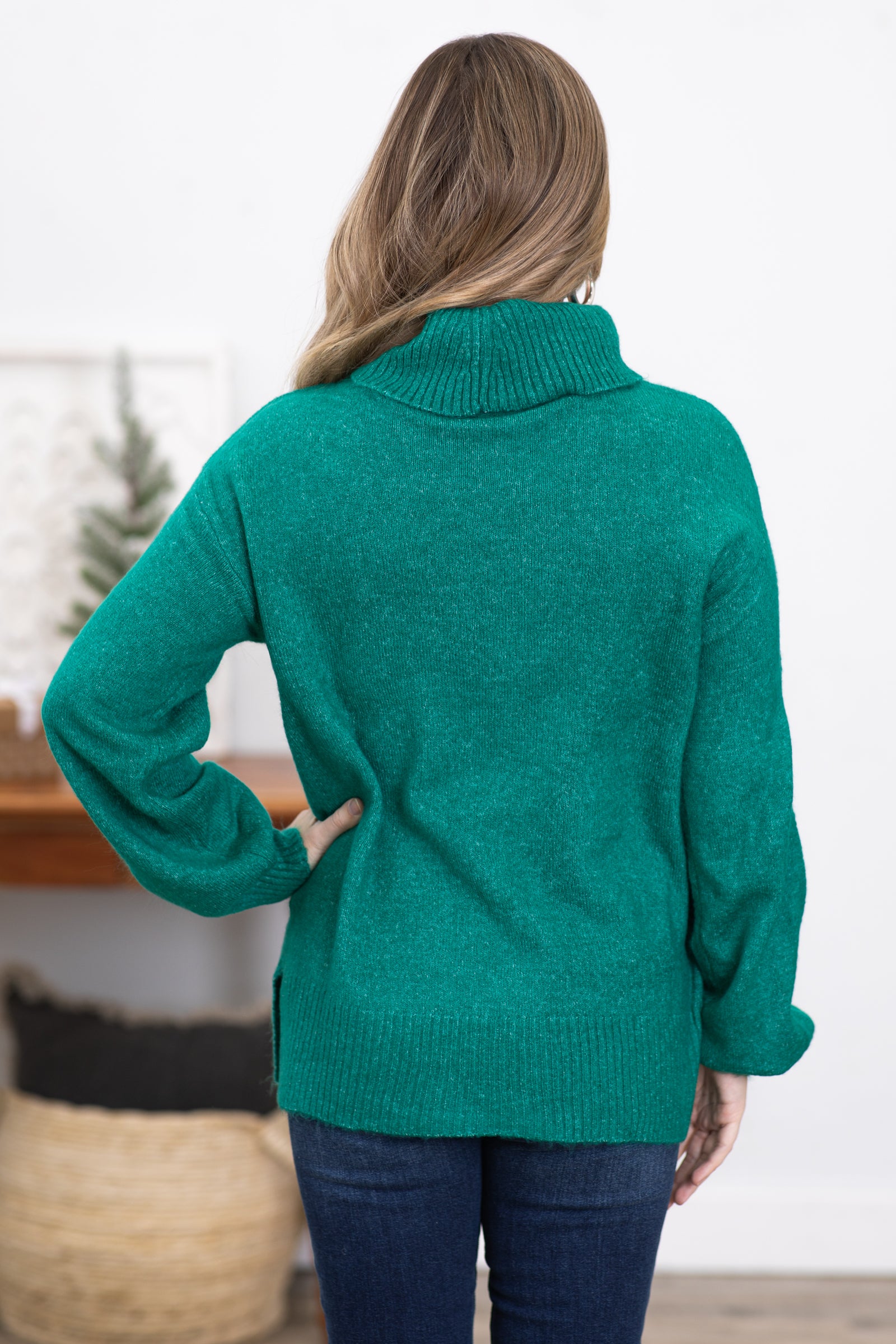 Emerald Balloon Sleeve Turtleneck Sweater