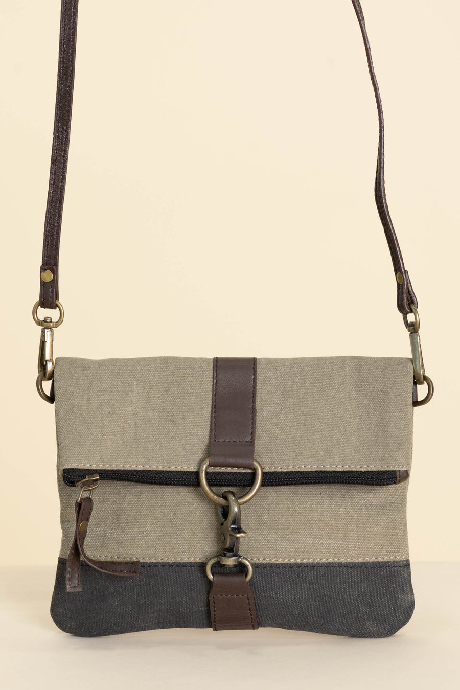 Dusty Mocha Canvas Fold Over Crossbody Bag