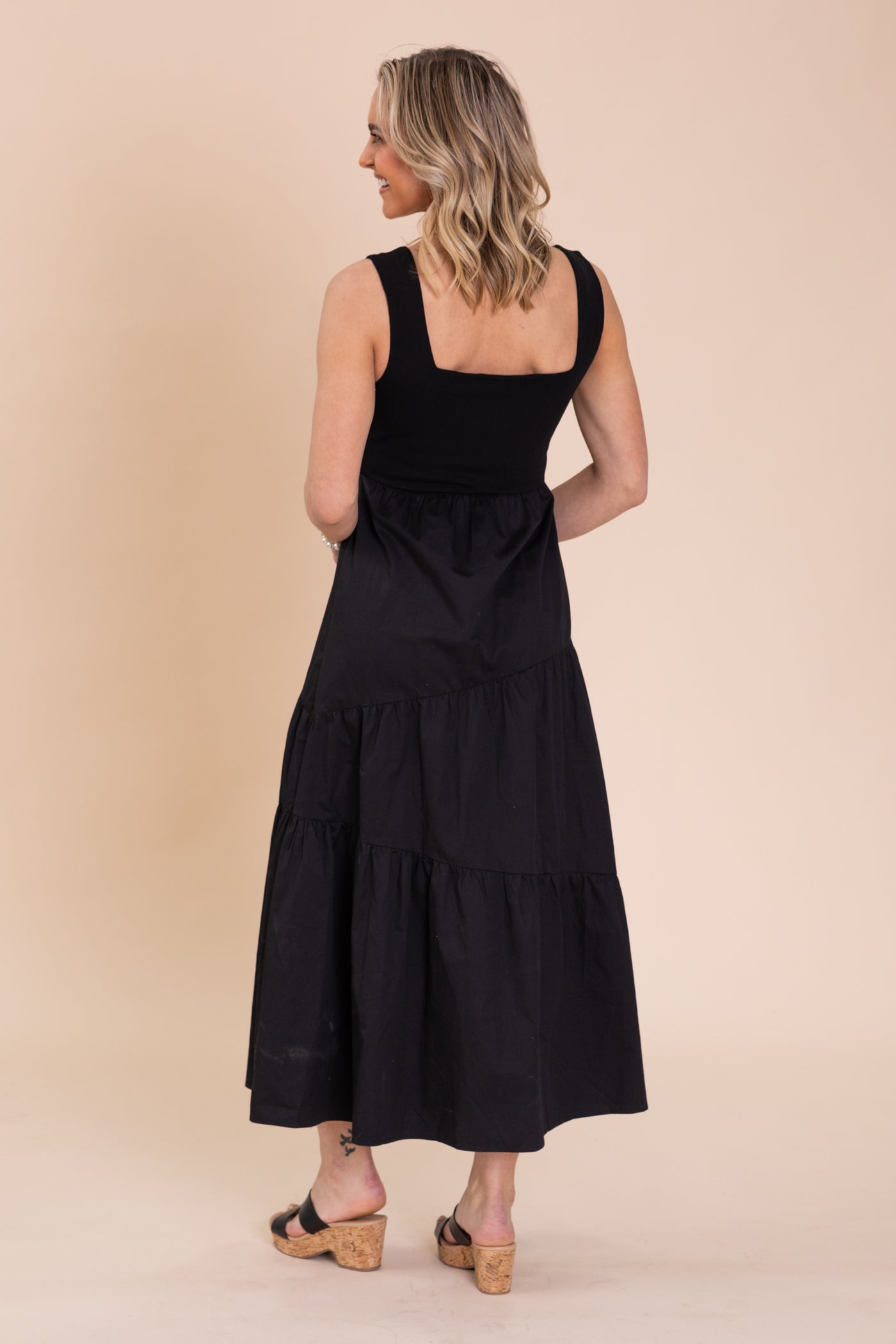 Mittoshop Mix Media Square Neck Maxi Dress #2, Black / S Mittoshop Mix Media Square Neck Maxi Dress #2, Black / S
