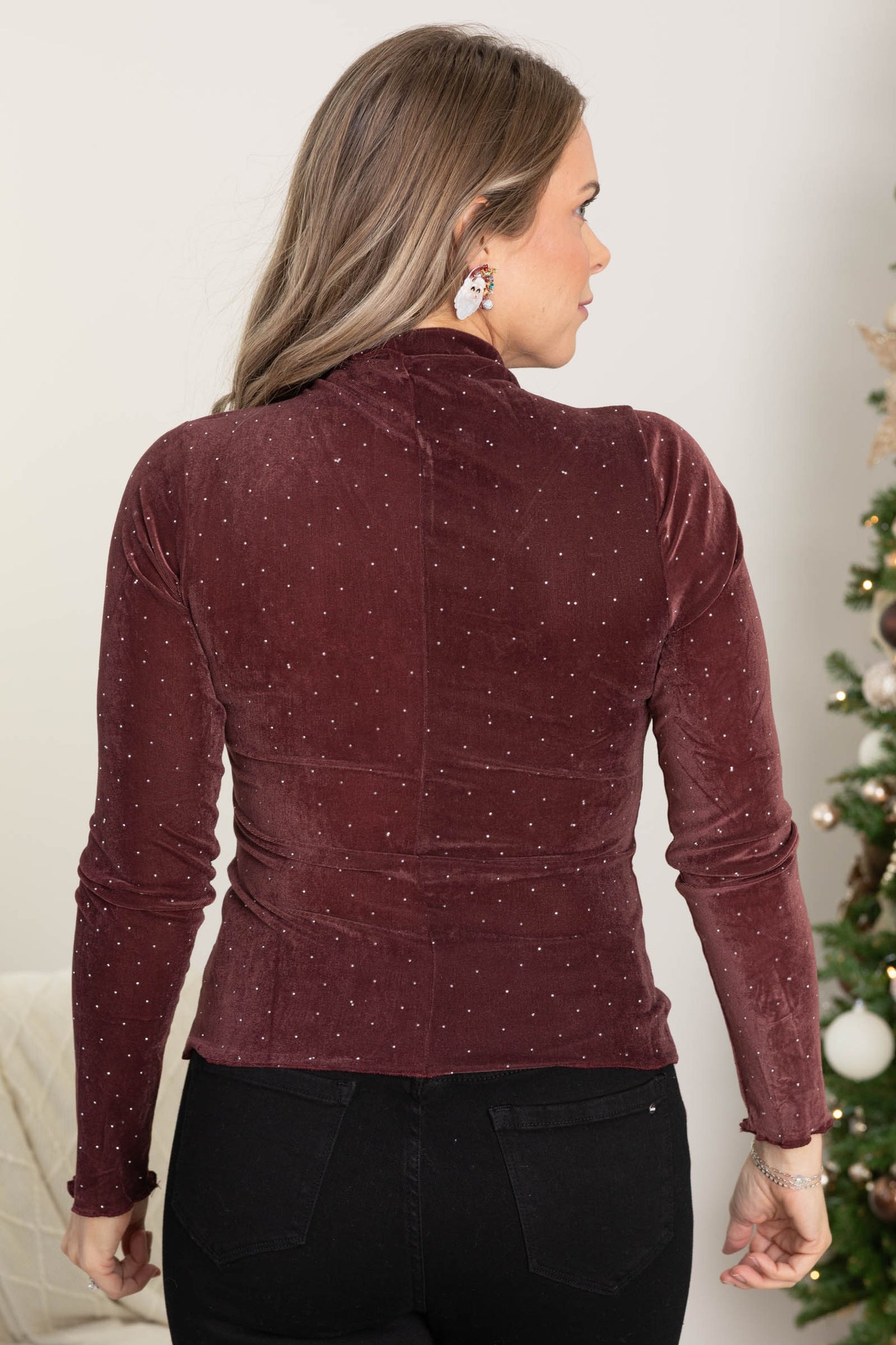 Burgundy Stone Fitted Long Sleeve Knit Top