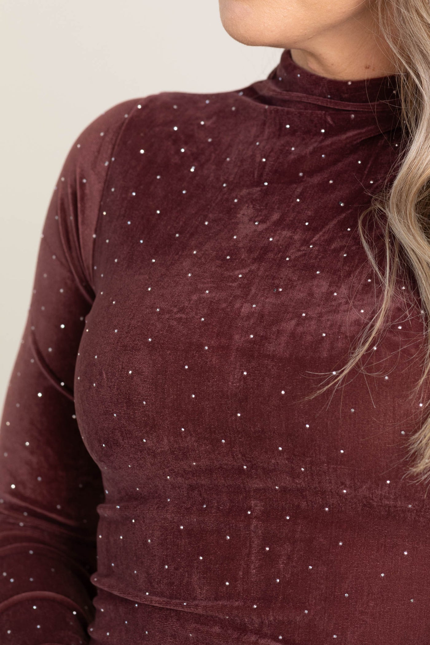 Burgundy Stone Fitted Long Sleeve Knit Top