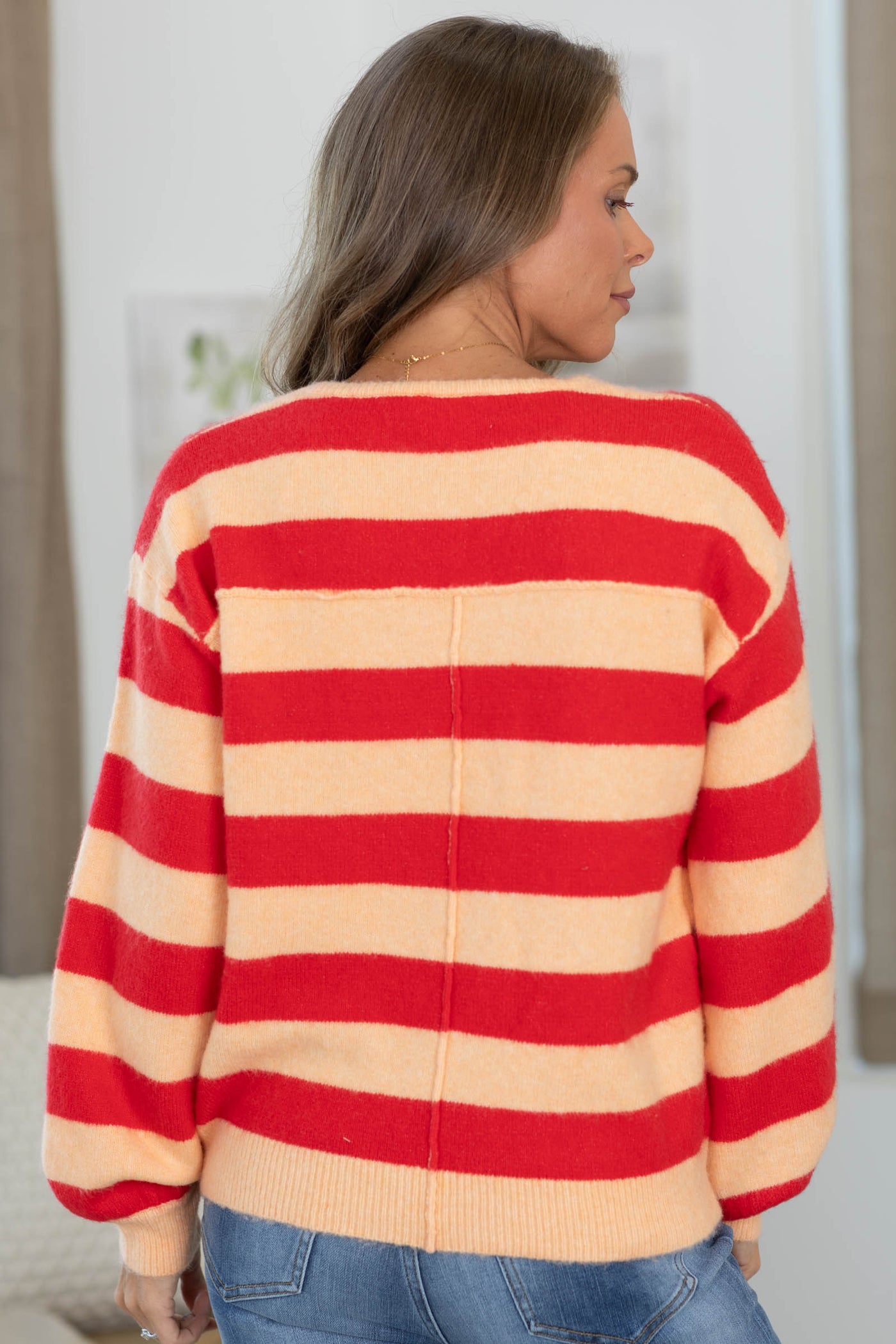Cotierra Front Slit Crewneck Stripe Sweater