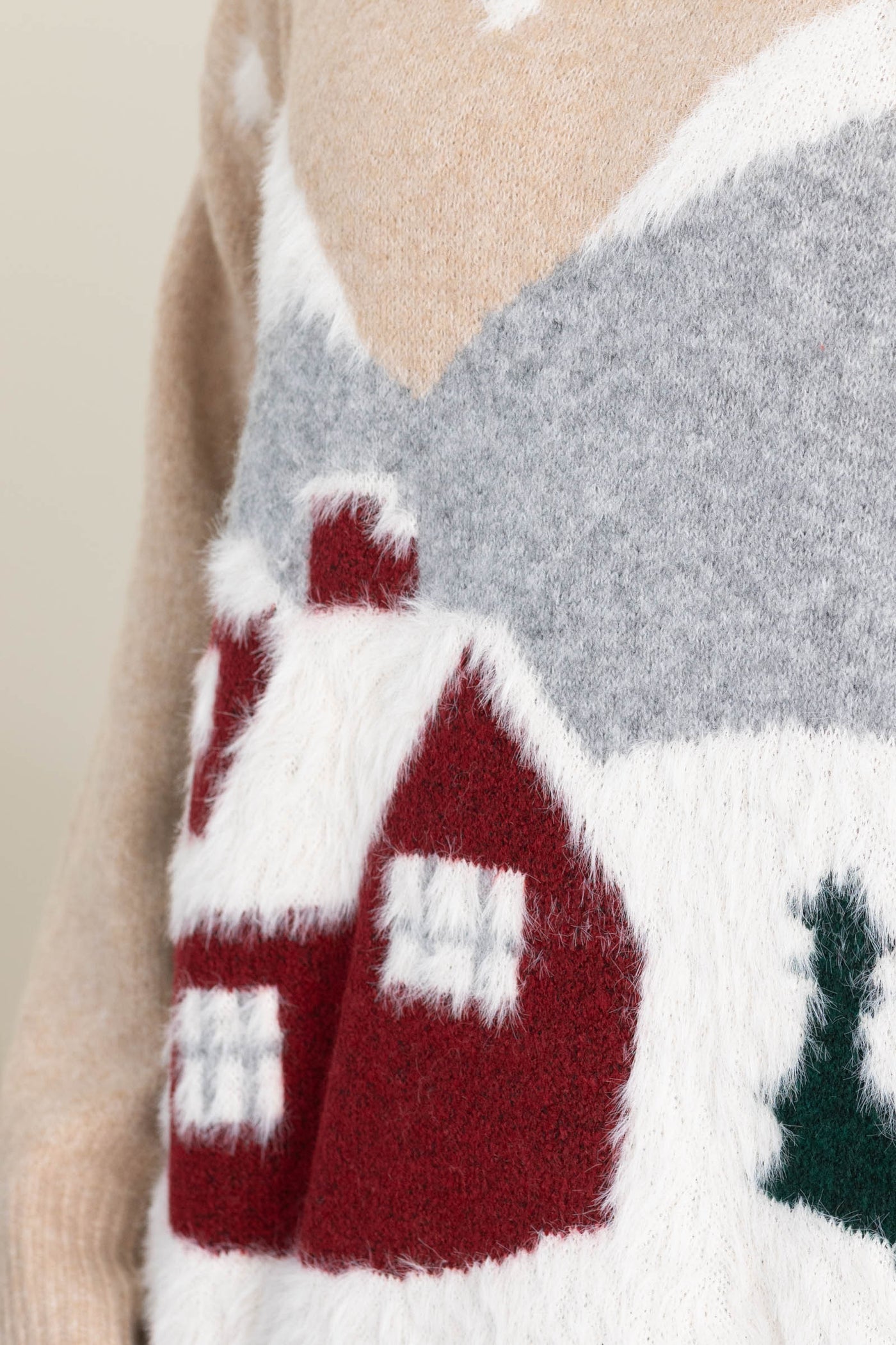 Taupe Cozy Chalet Scene Sweater