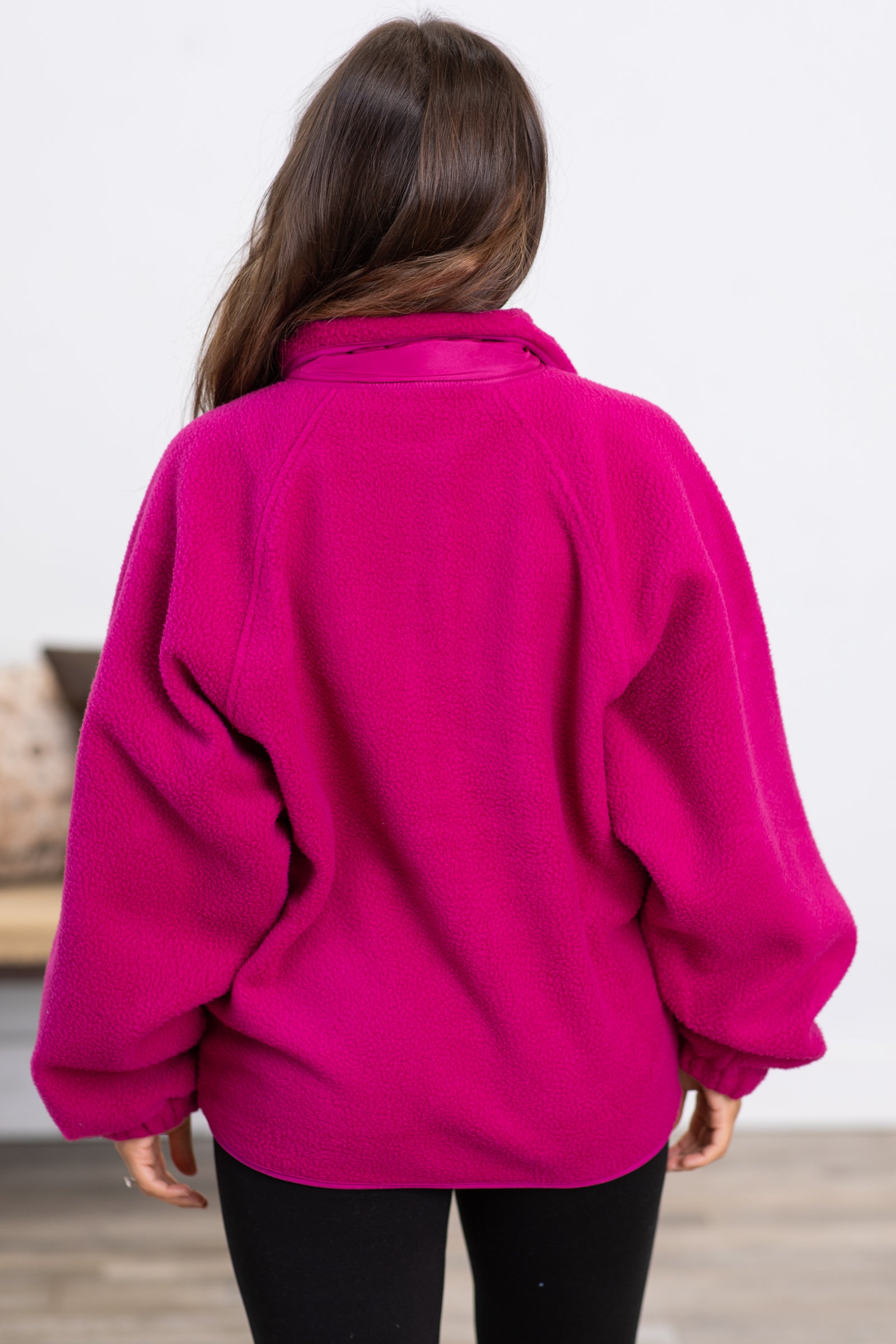 Fuchsia Snap Front Fleece Jacket