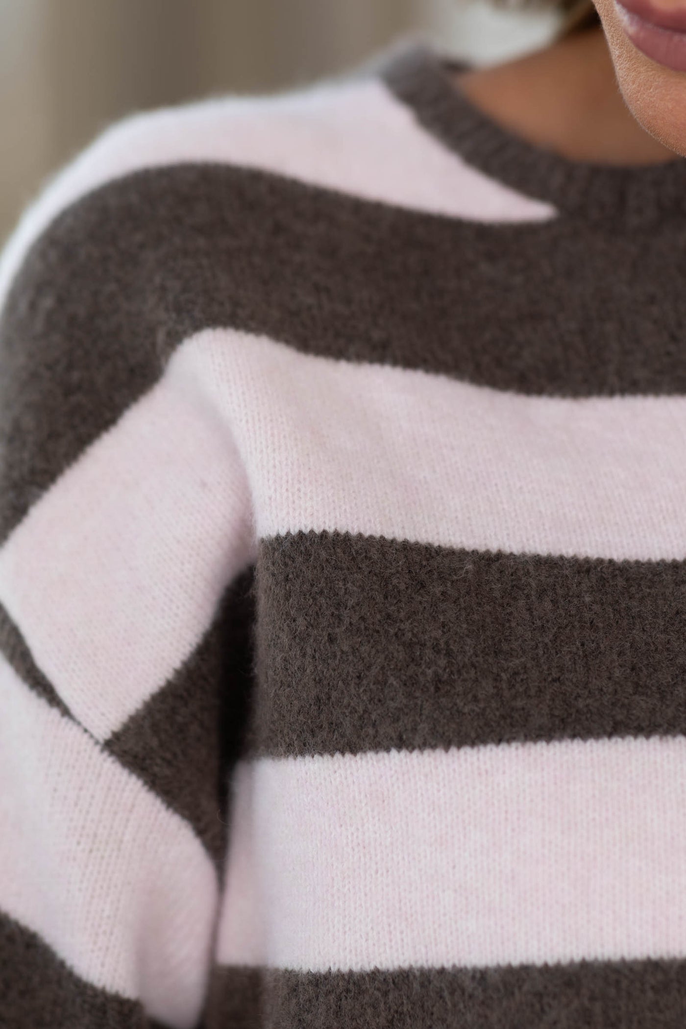 Cotierra Front Slit Crewneck Stripe Sweater