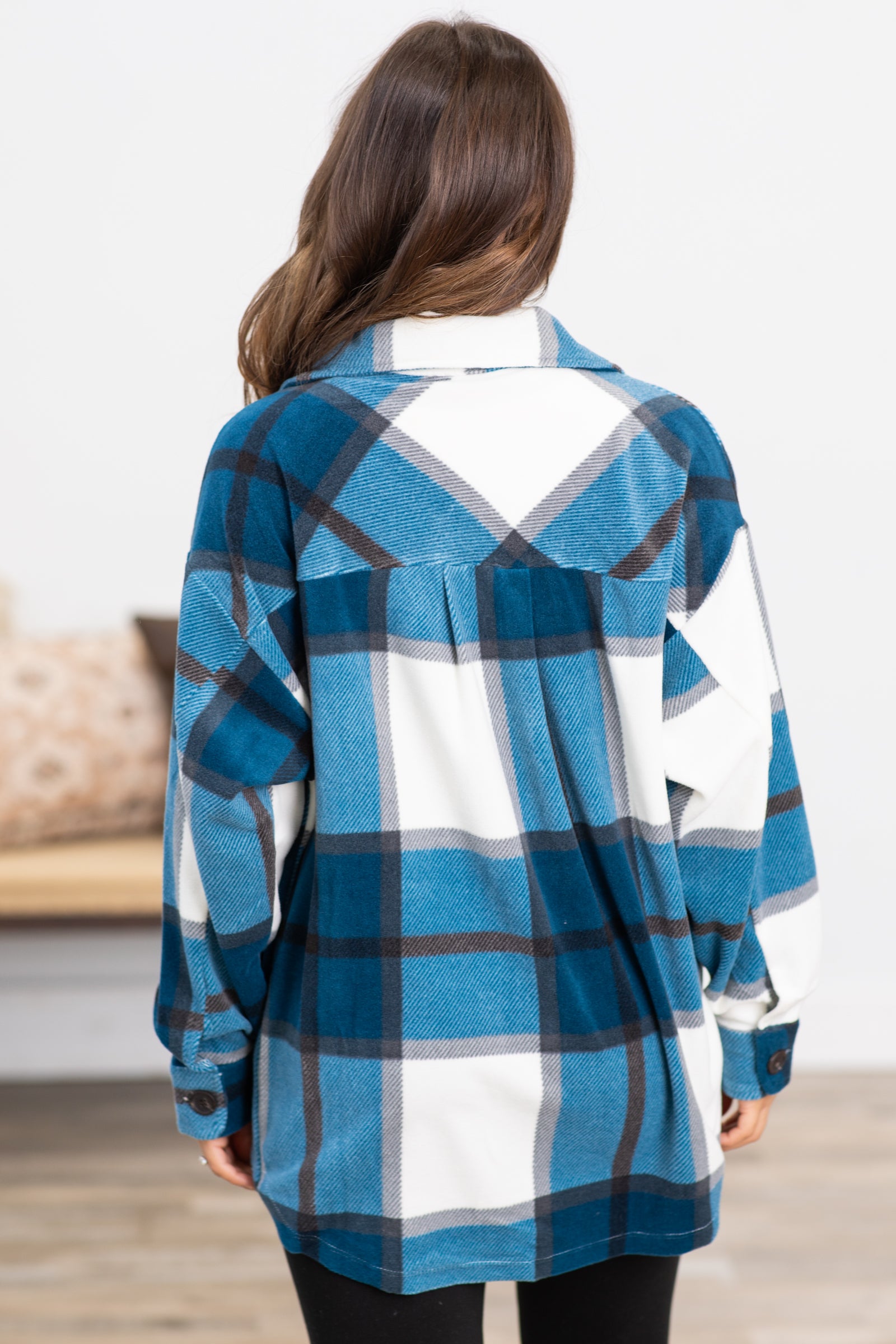 Teal and Off White Plaid Shacket