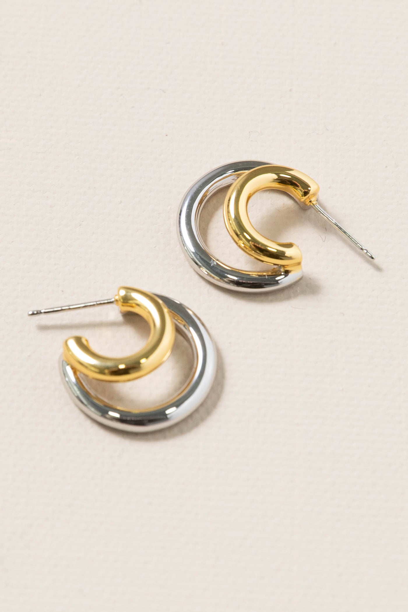 Mixed Metal Double Hoop Earrings